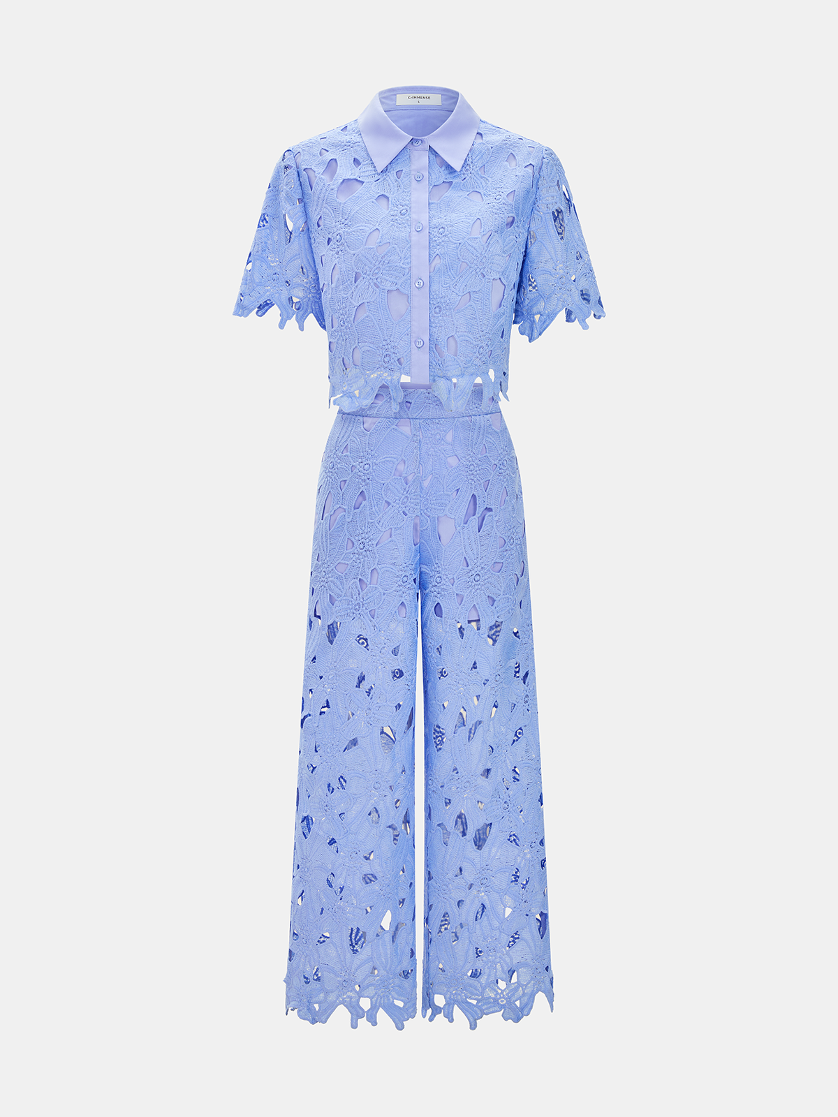 Cutout Lace Short Sleeve Top & Elegant Pants Set for Women