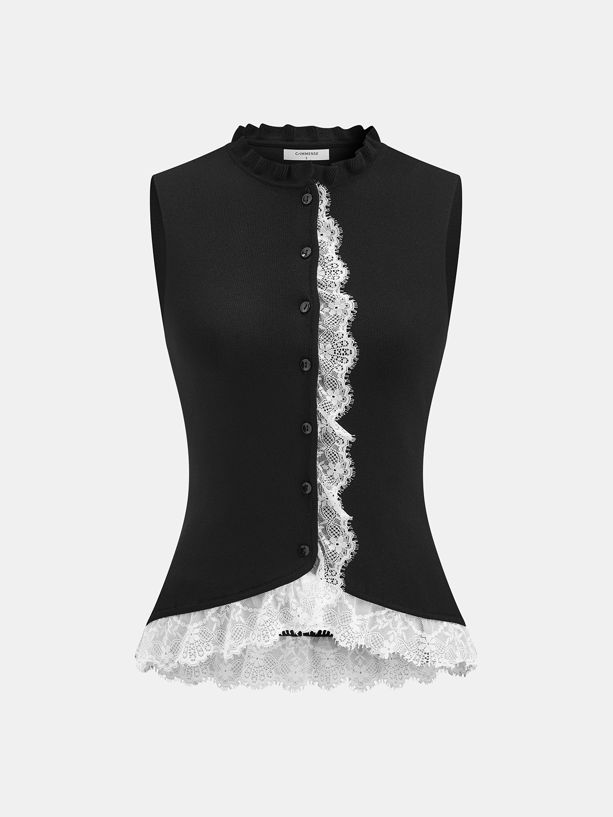 Lace Trim Button Front Knit Vest - Trendy Sleeveless Top for Women