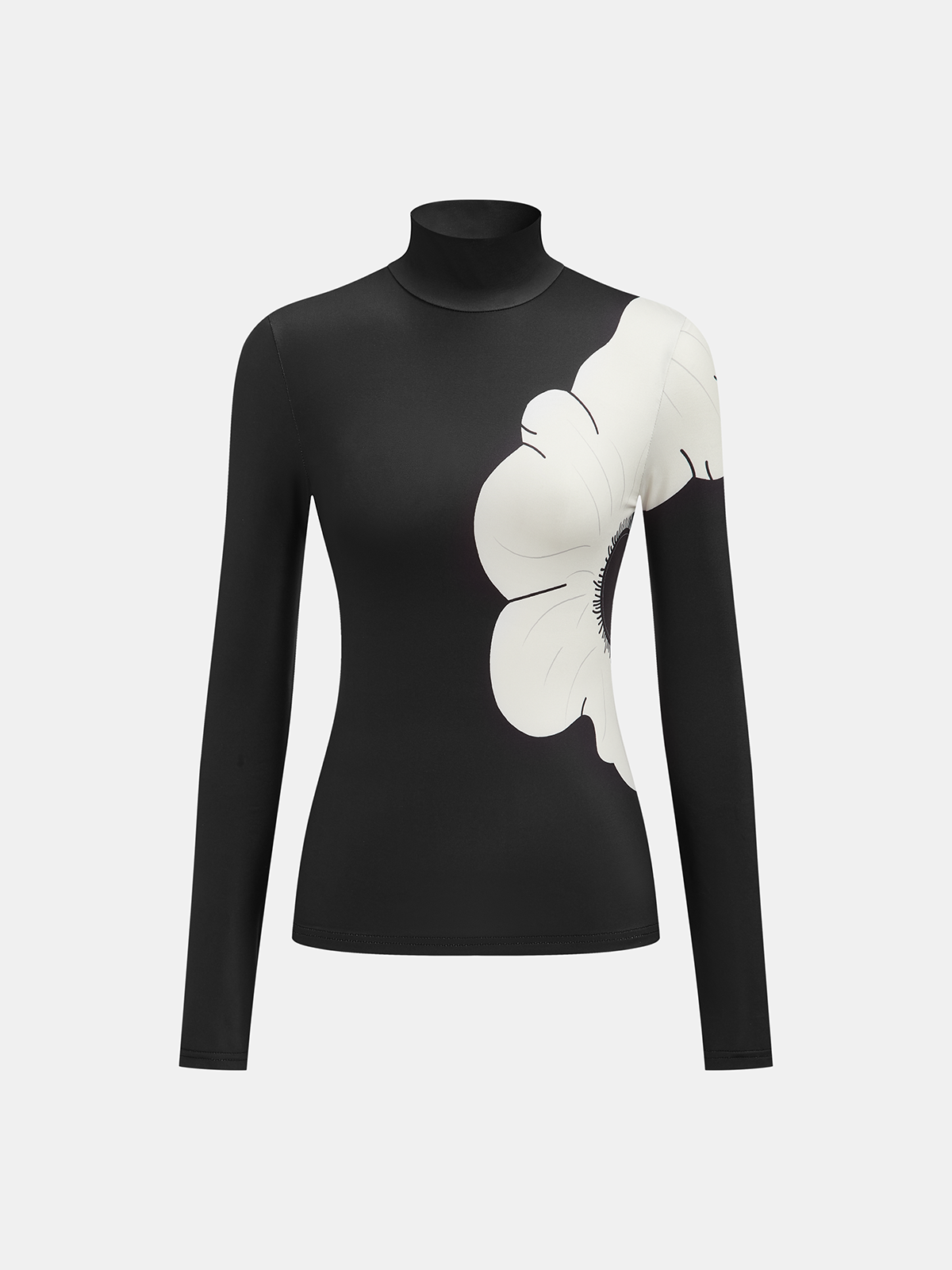 Floral Print Mock Neck Blouse with Elegant Long Sleeves for Women