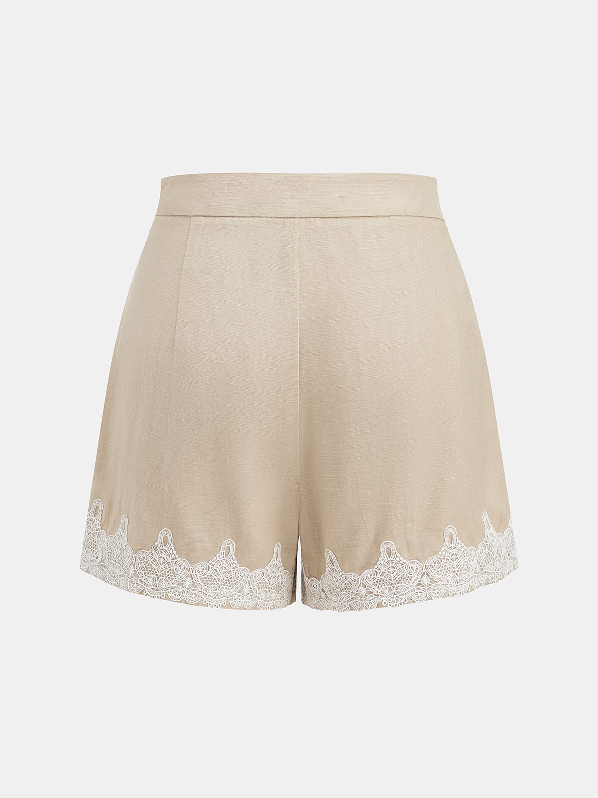 Linen Blend Lace Trim Shirt & Shorts Set with Drawstring Waist