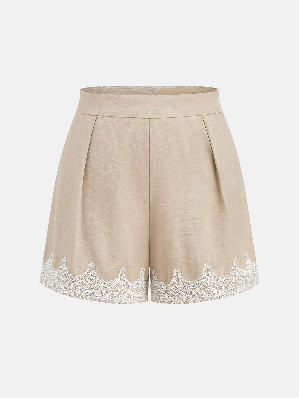 Linen Blend Lace Trim Shirt & Shorts Set with Drawstring Waist