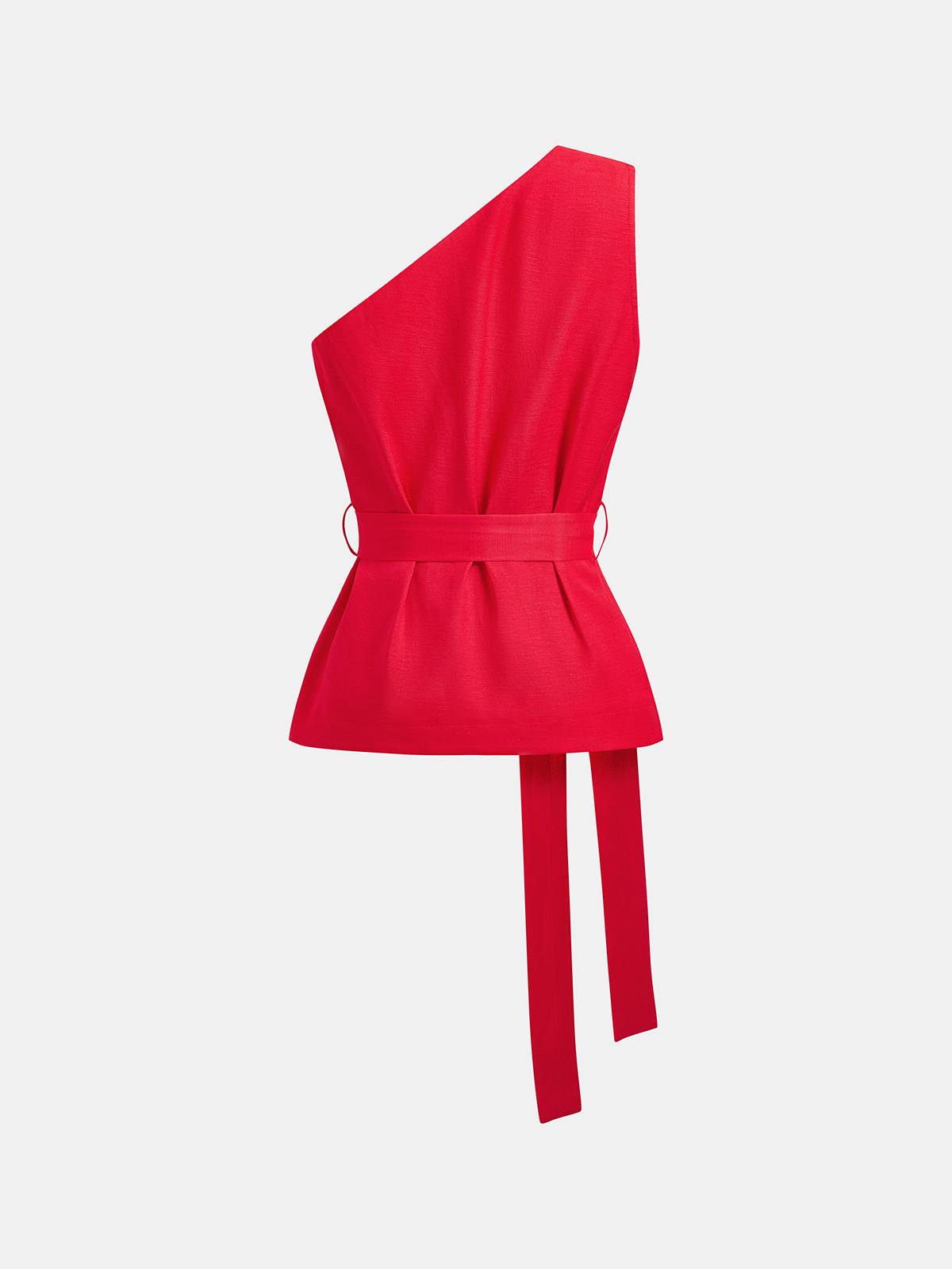 One Shoulder Linen Blend Belted Top with Adjustable Waist Tie