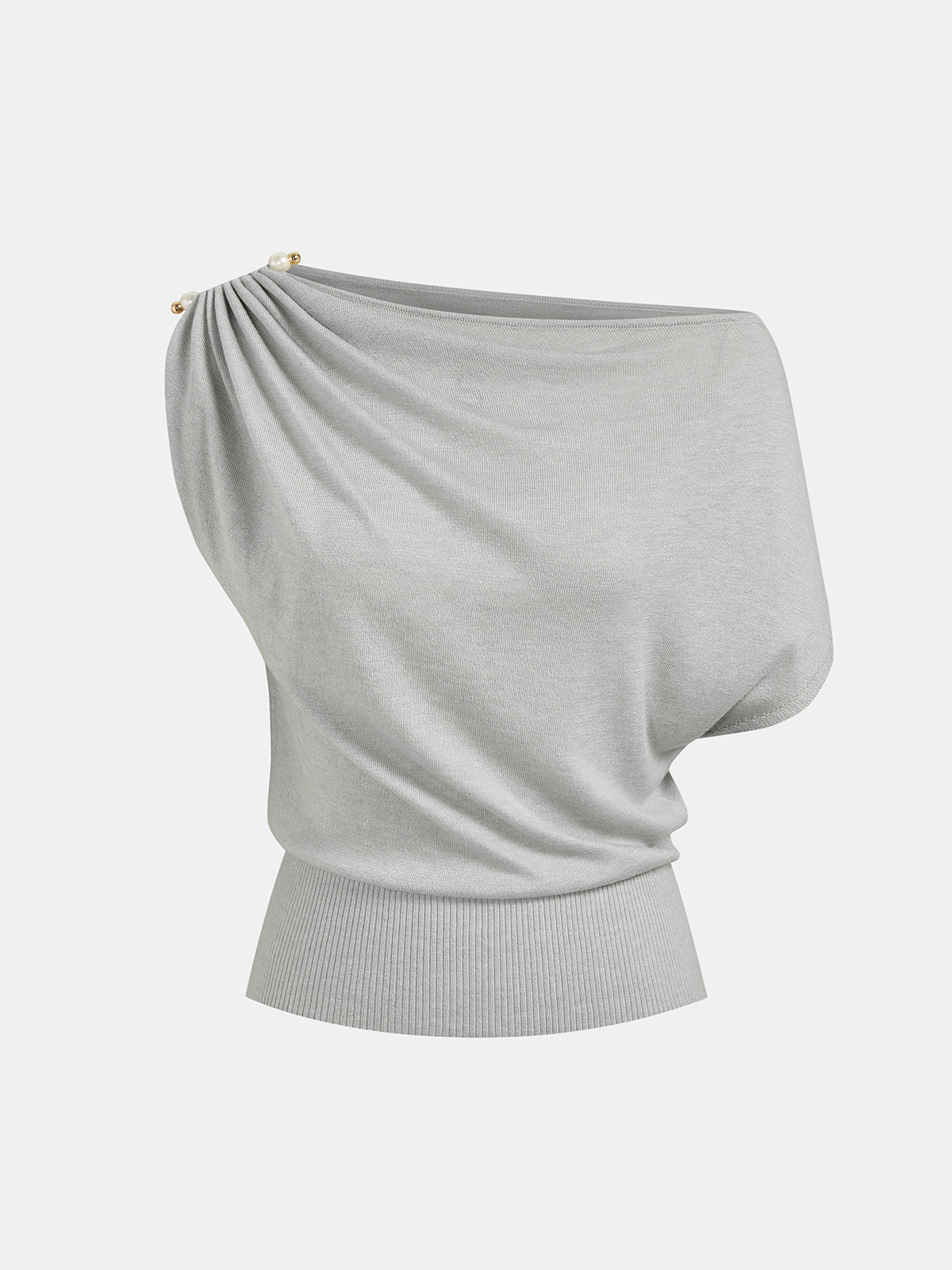 Wool Blend Off Shoulder Pearl Knit Top Cozy Elegant Sweater