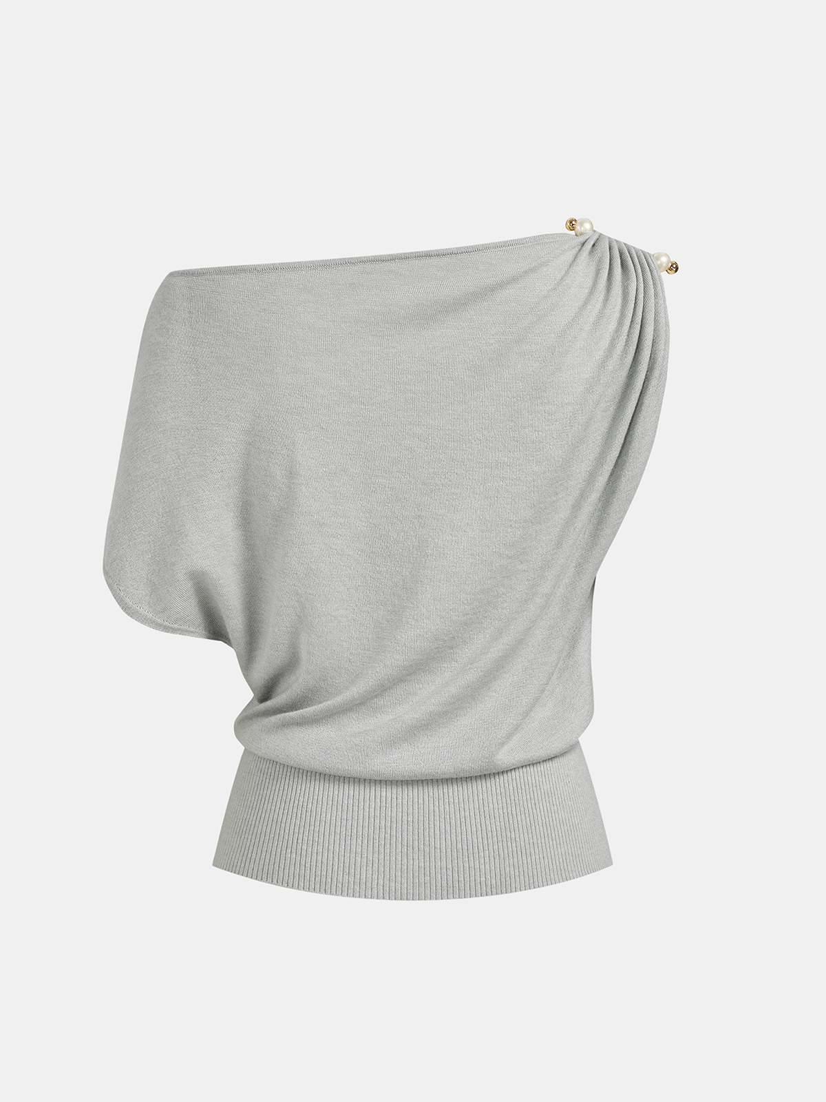 Wool Blend Off Shoulder Pearl Knit Top Cozy Elegant Sweater
