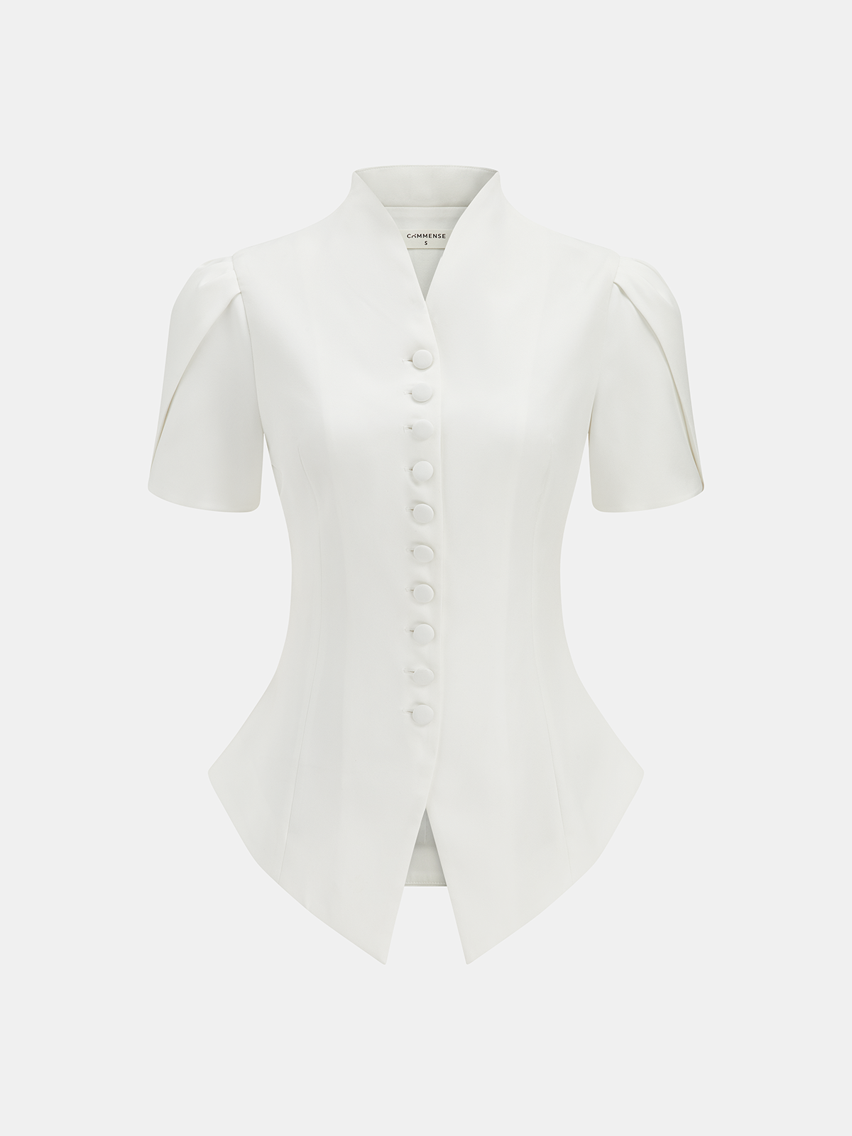 Short Sleeve Stand Collar Buttoned Slim Blouse for Office Wear Women