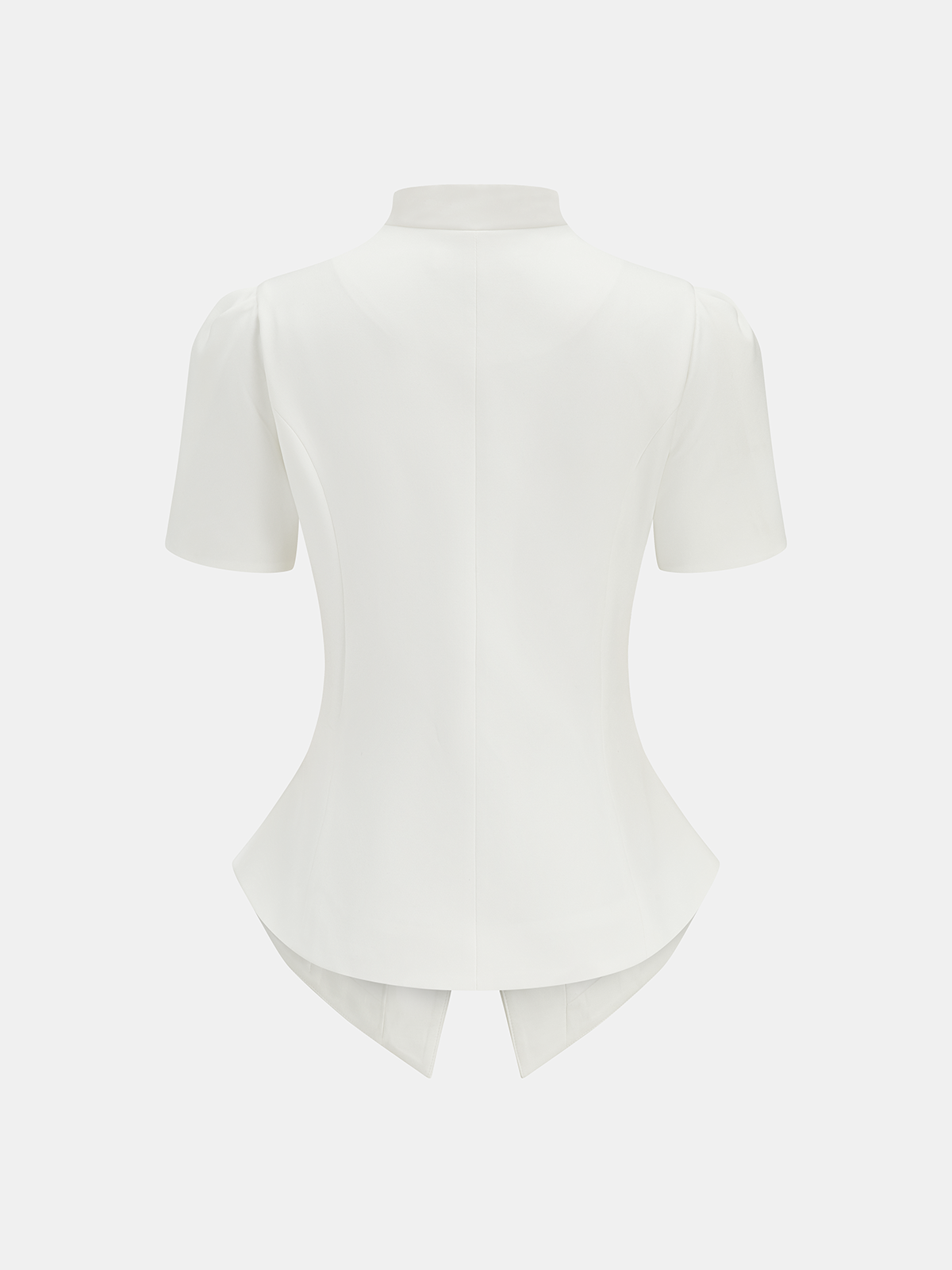 Short Sleeve Stand Collar Buttoned Slim Blouse for Office Wear Women