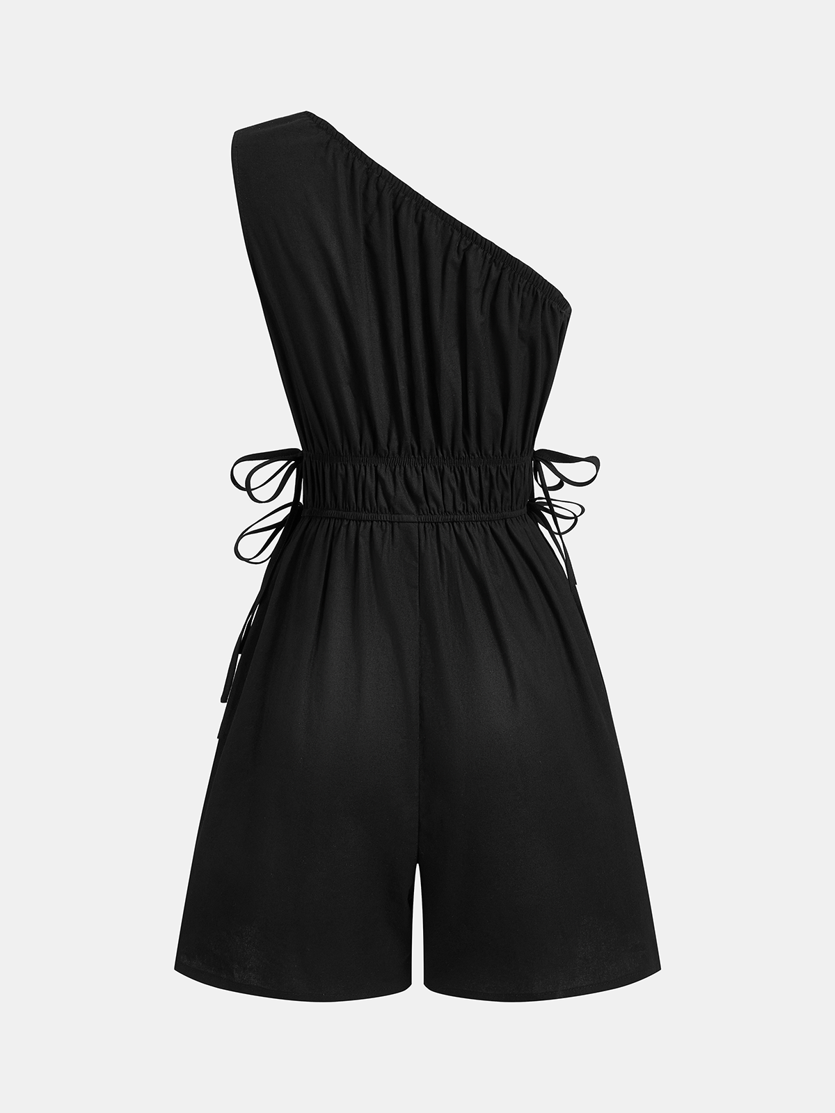 One-Shoulder Cotton Tie-Side Smocked Romper Women's Casual Summer Outfit