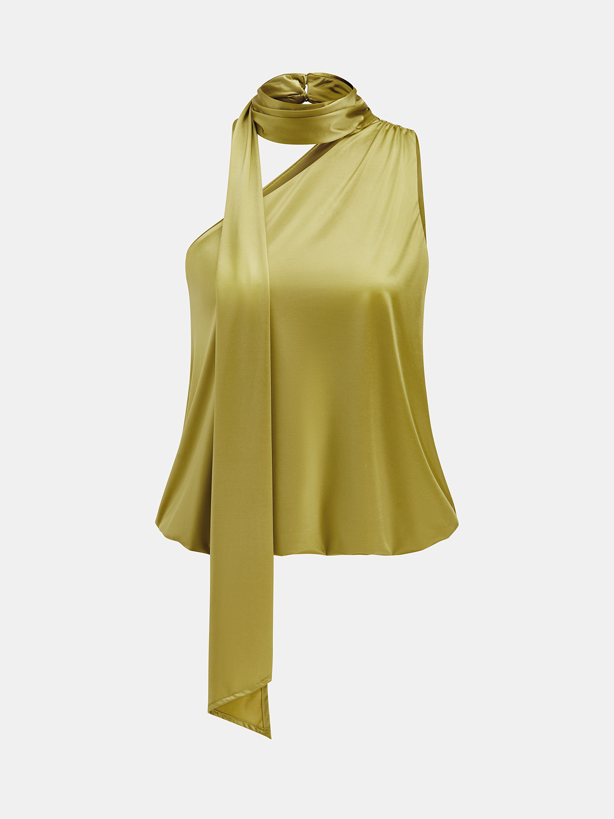 Tie-Neck One-Shoulder Satin Top Elegant Formal Evening Wear