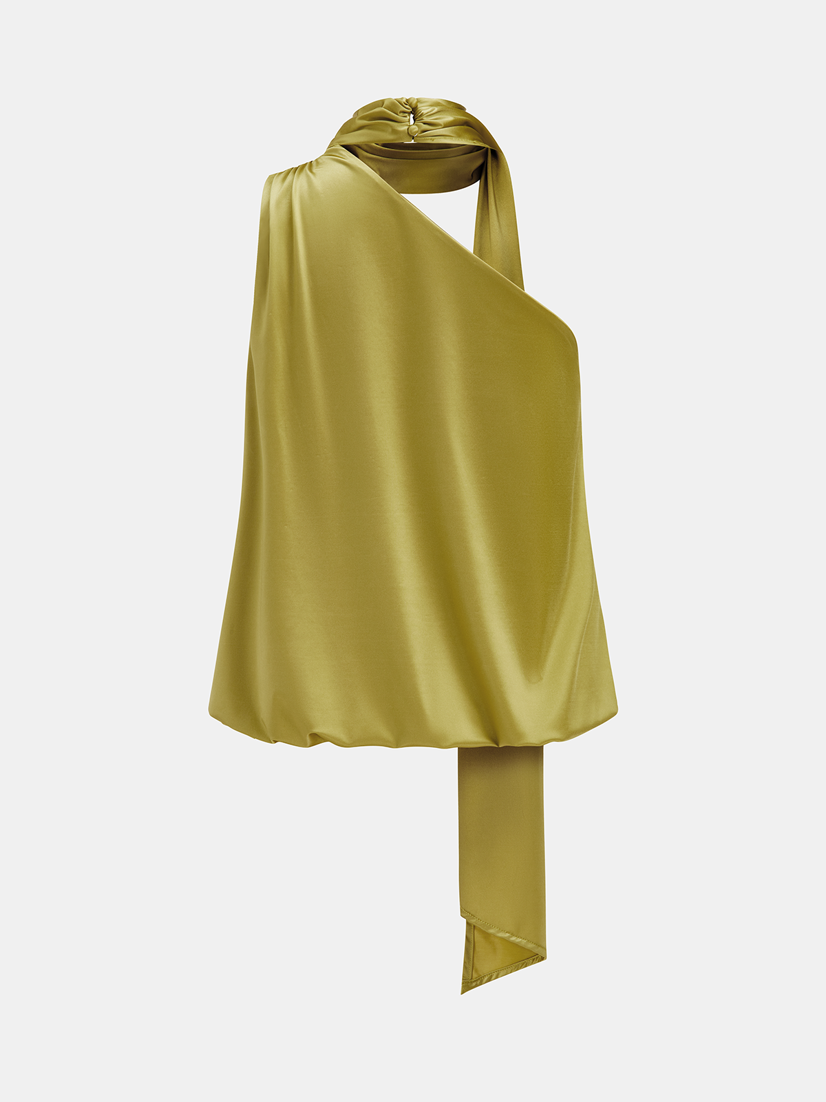 Tie-Neck One-Shoulder Satin Top Elegant Formal Evening Wear