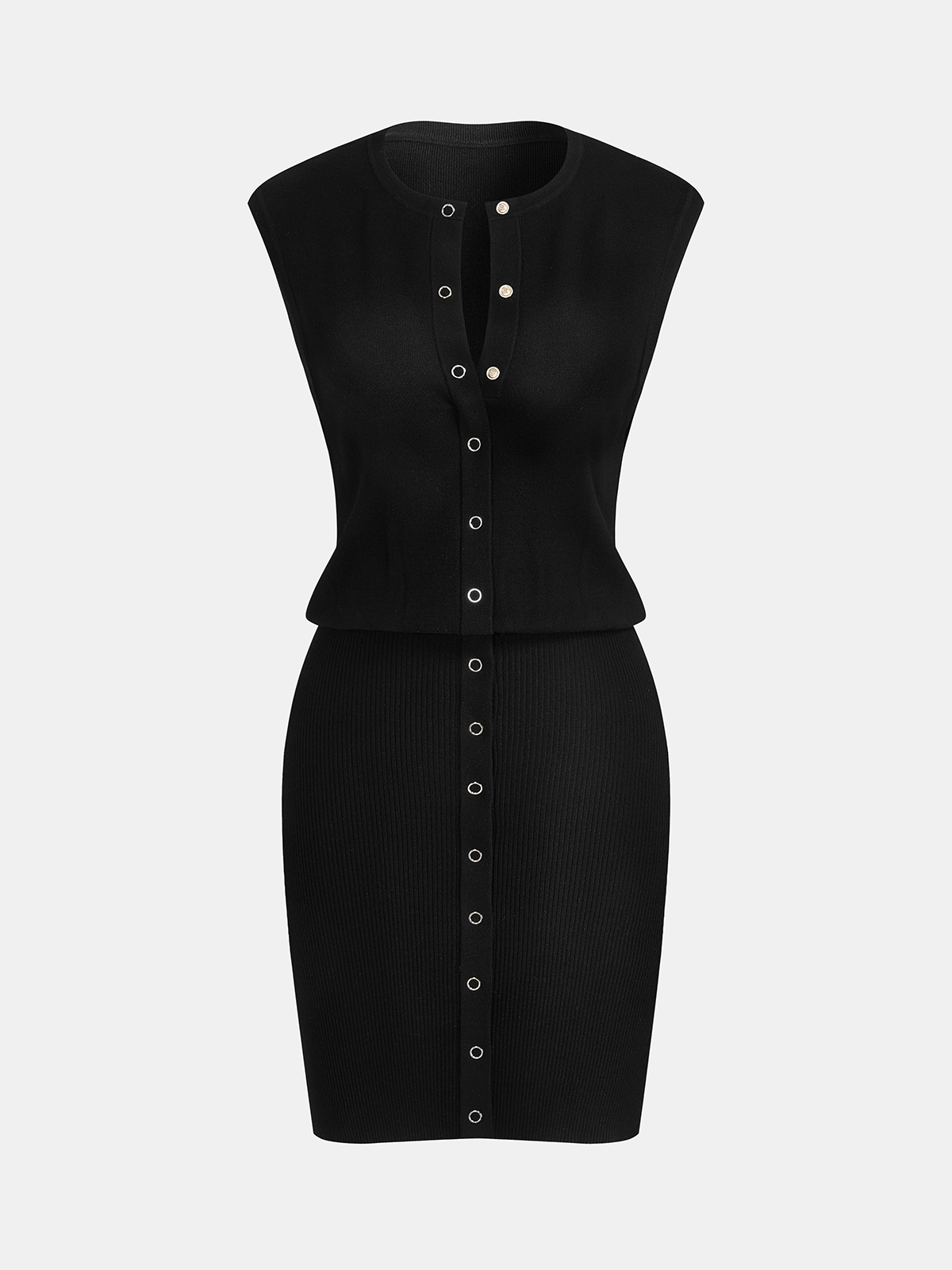 Sleeveless Button Front Bodycon Knit Dress - Women's Fashionable Classic Fit Wear