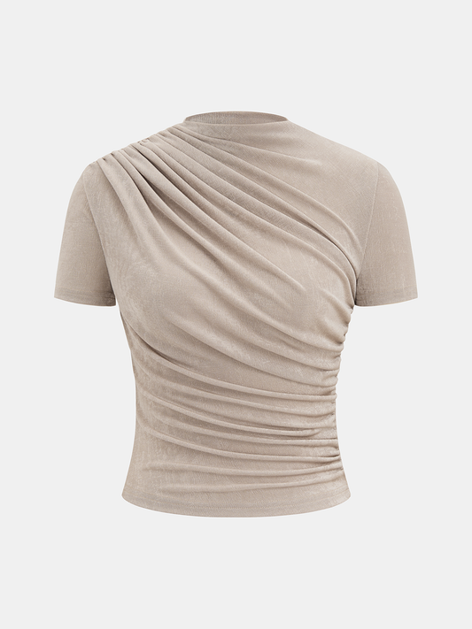 Asymmetric Ruched Short-Sleeve Top for Women Casual Summer Wear