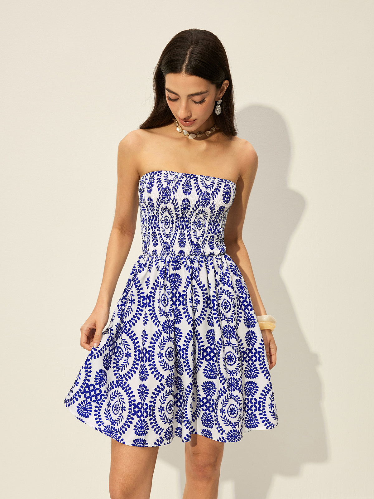 Strapless Floral Print Dress for Summer Weddings