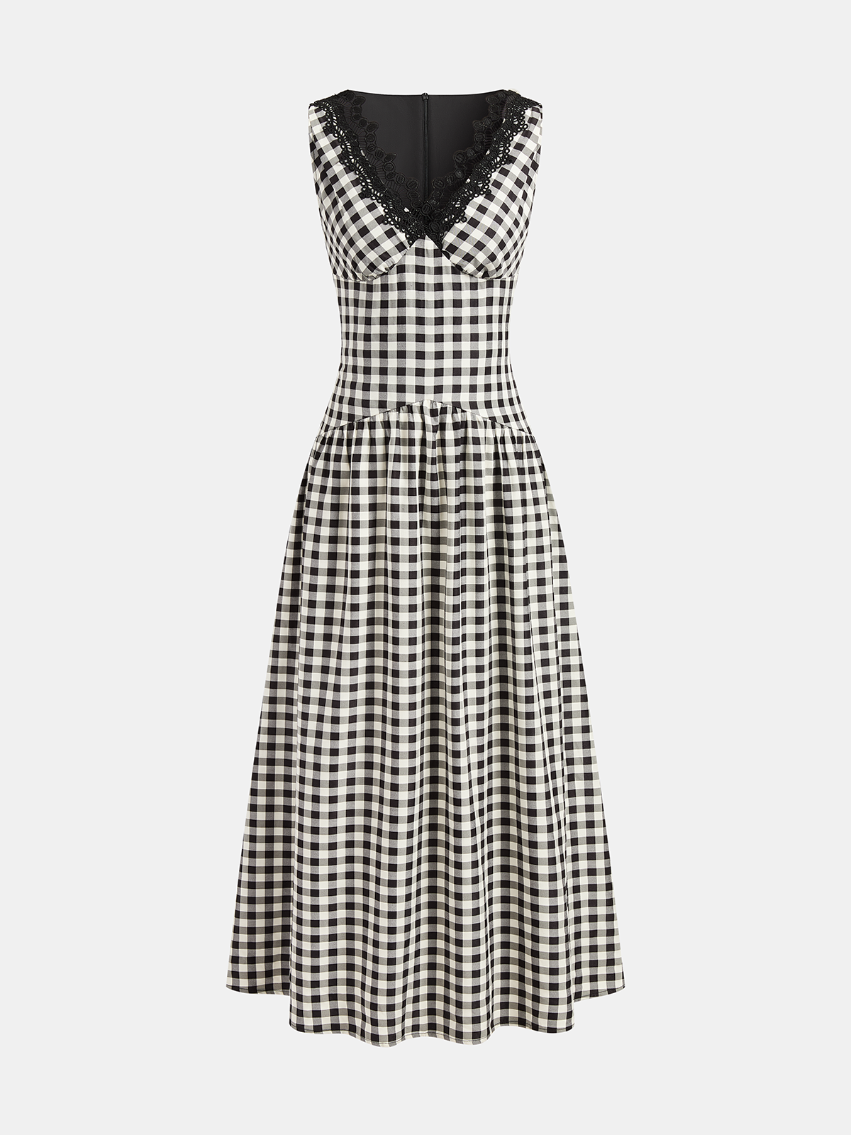 Sleeveless Lace Trim Gingham Maxi Dress for Women Summer Breezy Style
