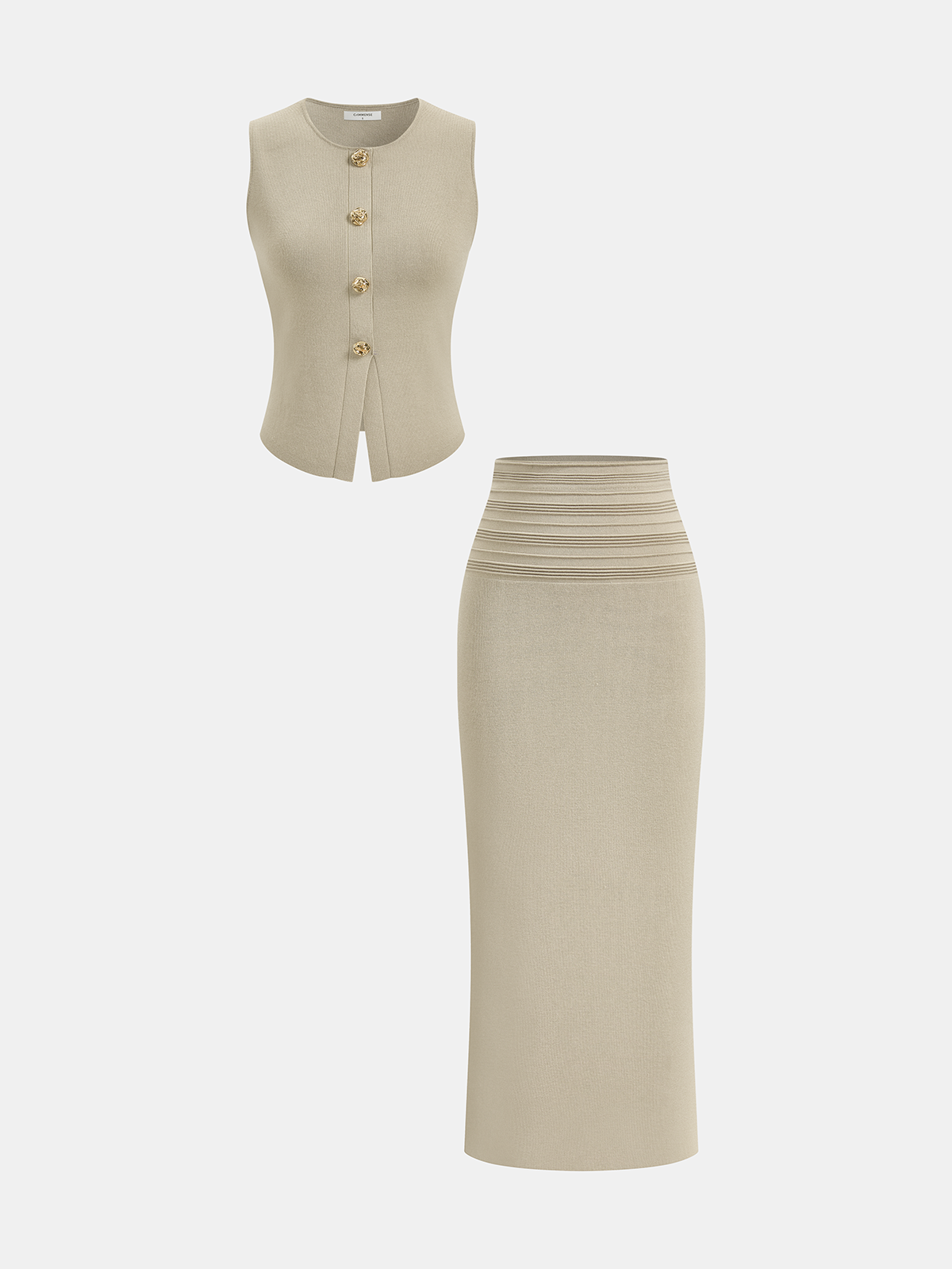 Sleeveless Knit Vest & Midi Skirt Set with Cozy Comfort Fit