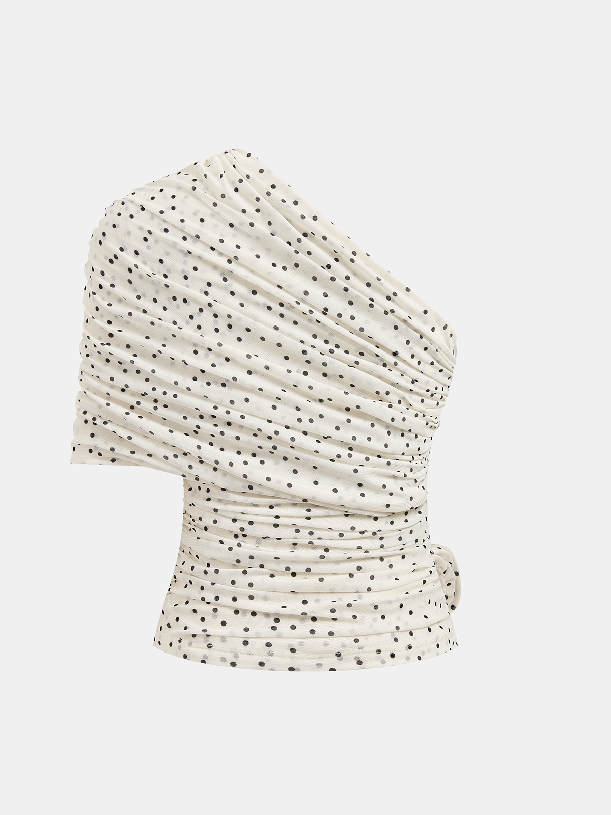 Polka Dot 3D Flower One Shoulder Top with Ruffle Detail