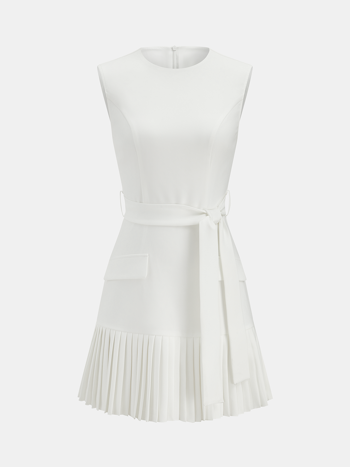 Sleeveless Belted Pleated Hem Mini Dress for Women Spring Summer Casual