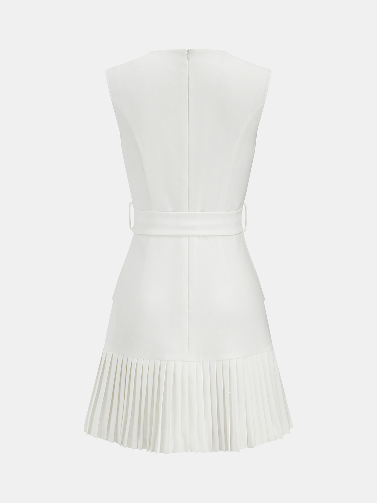 Sleeveless Belted Pleated Hem Mini Dress for Women Spring Summer Casual