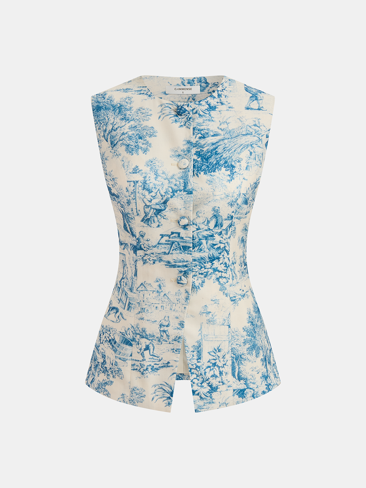 Toile Print Sleeveless Vest & Shorts Set for Women Summer Casual