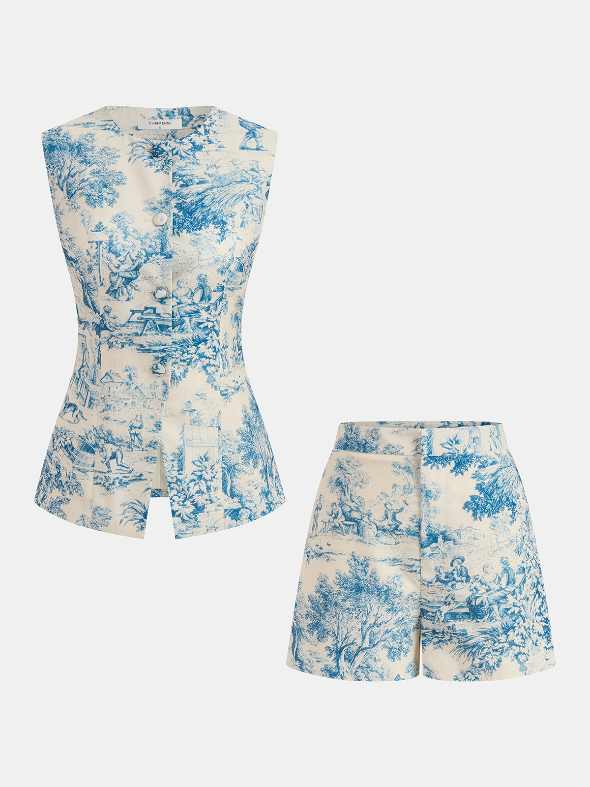 Toile Print Sleeveless Vest & Shorts Set for Women Summer Casual