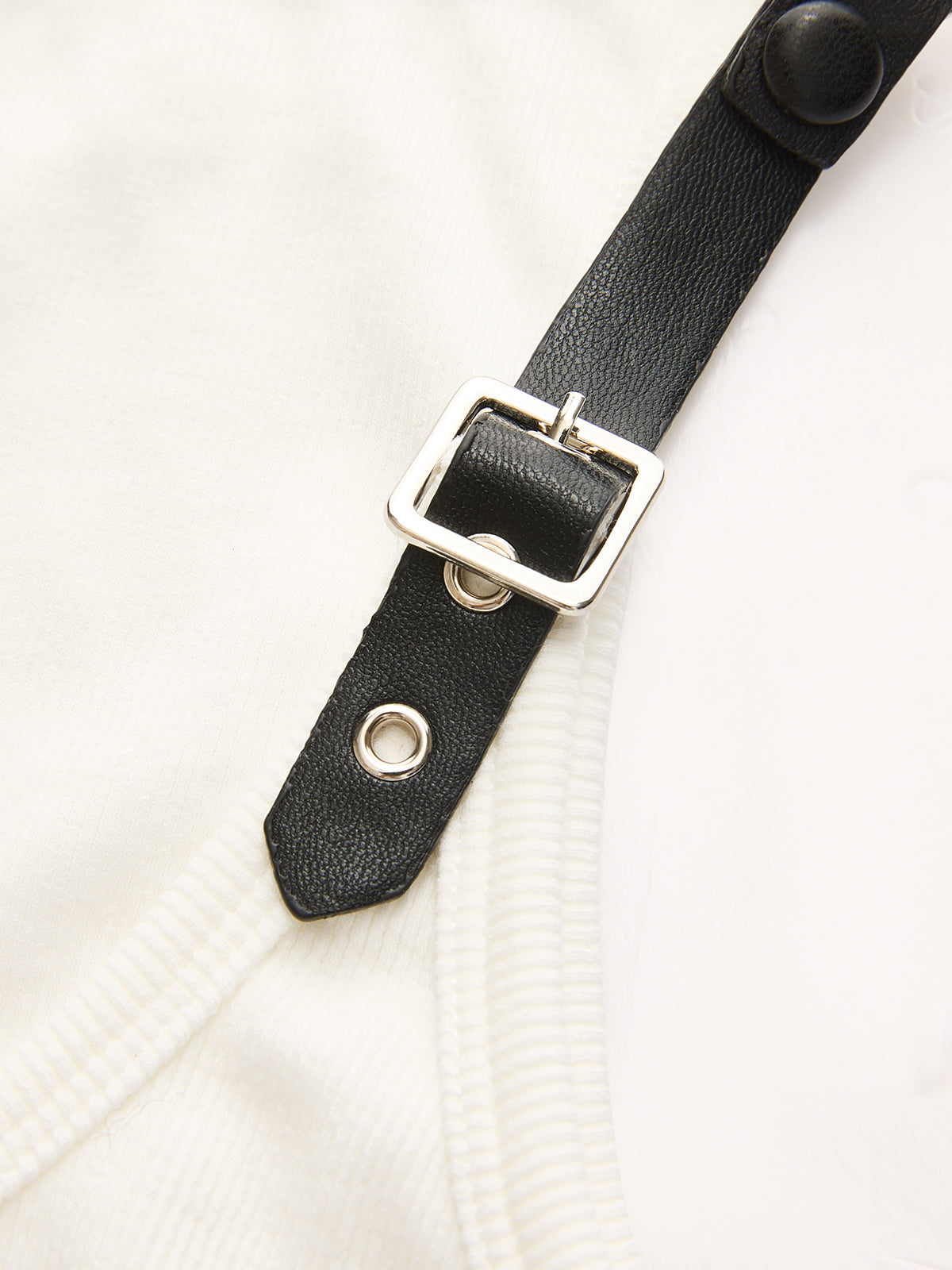 Ribbed Stretchy Faux Leather Buckle Vintage Tank Top with Adjustable Straps