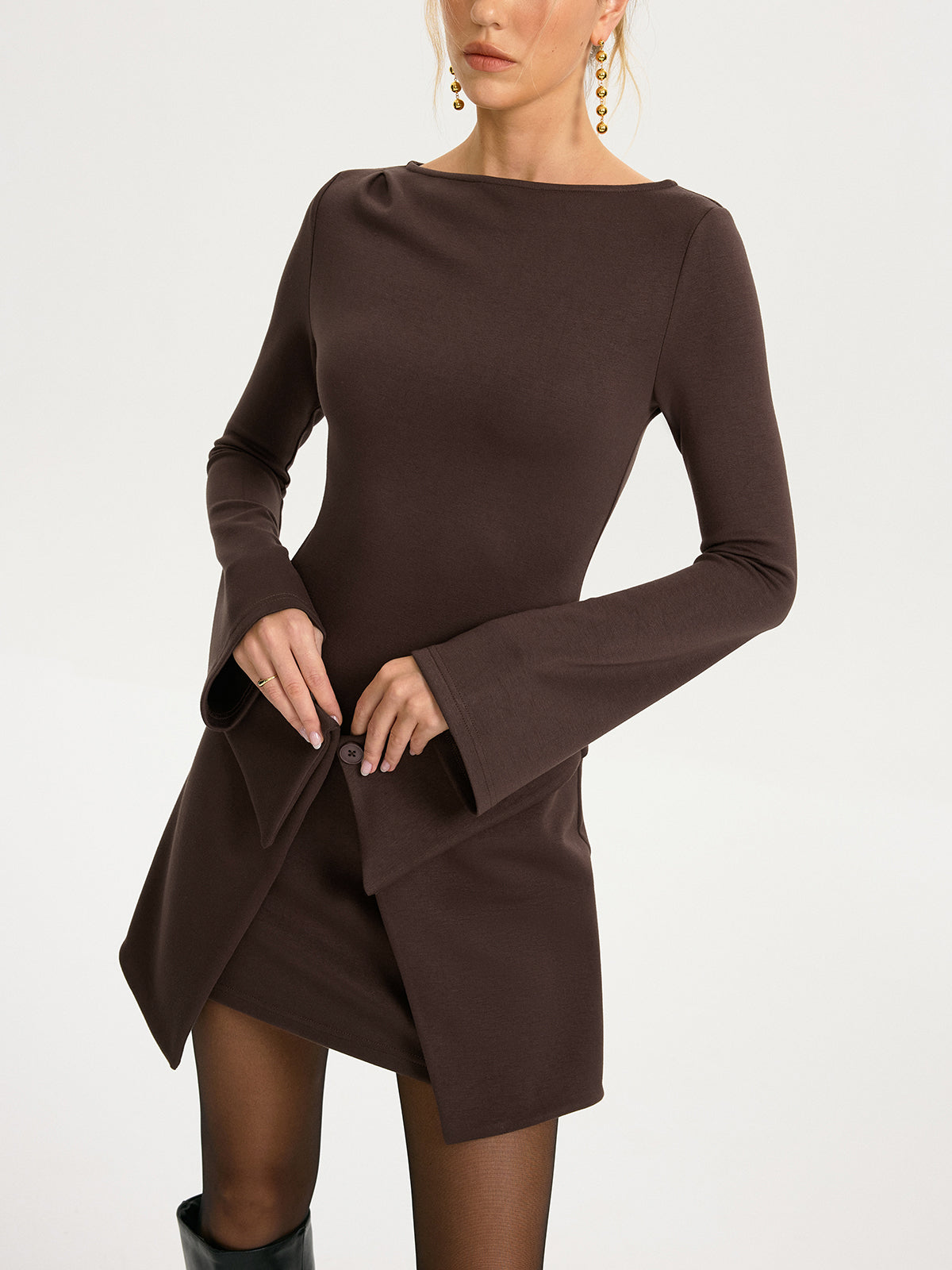 2 in 1 Wrap Long-Sleeve Mini Dress Casual Chic Style