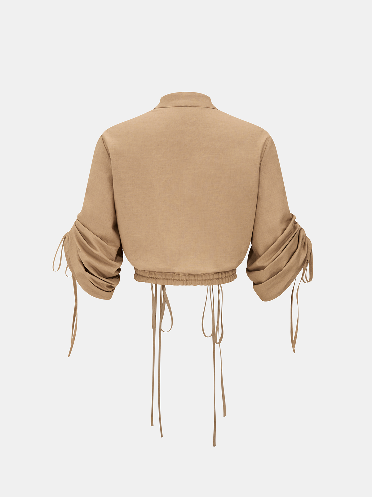 "Linen-Cotton Drawstring Cropped Shirt - Casual Summer Top"