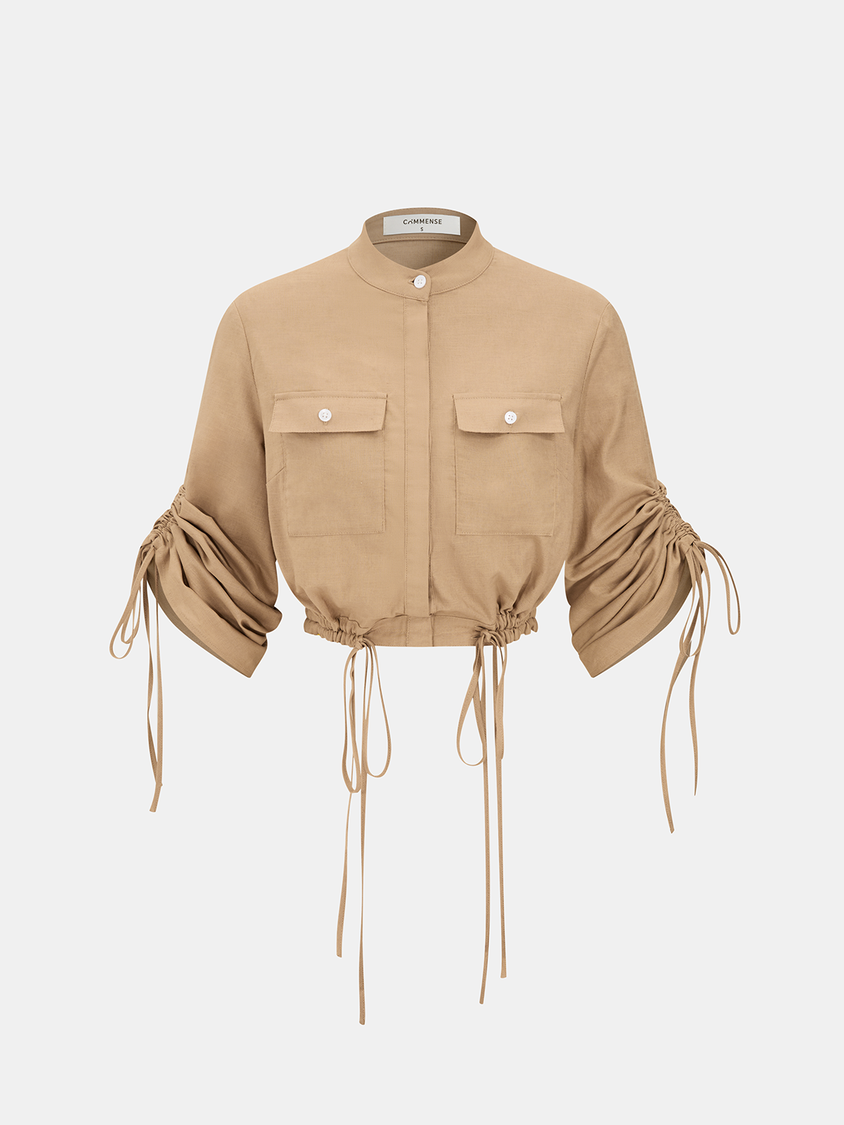 "Linen-Cotton Drawstring Cropped Shirt - Casual Summer Top"