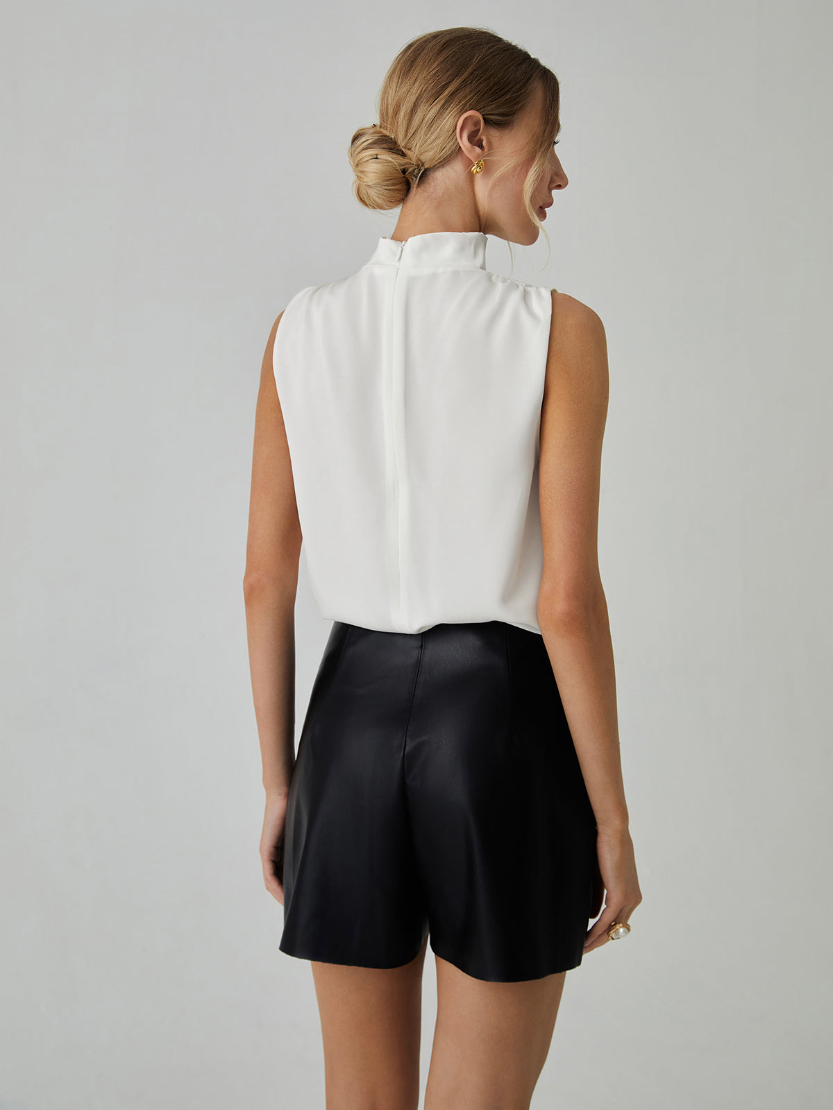 Pleated High Neck Sleeveless Blouse for Women Casual Wear