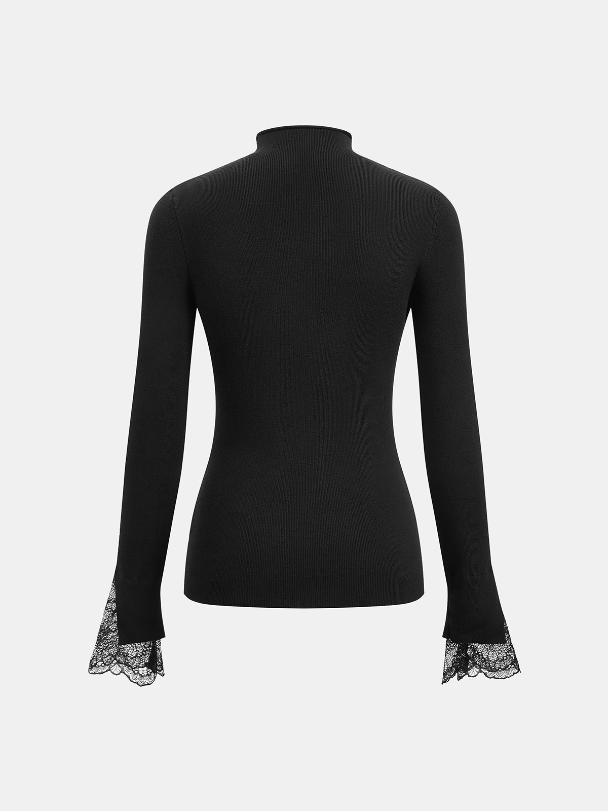 Mock Neck Lace Cuff Knit Top Cozy Long Sleeve Pullover