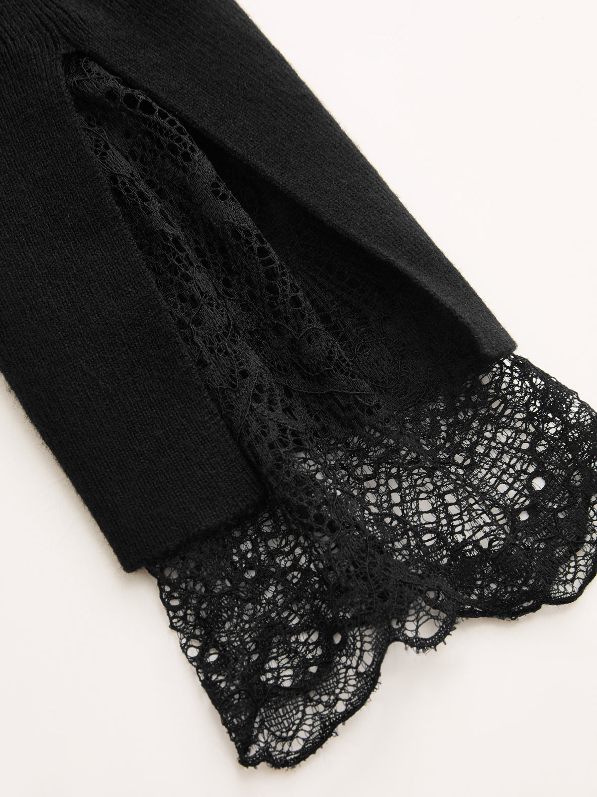 Mock Neck Lace Cuff Knit Top Cozy Long Sleeve Pullover