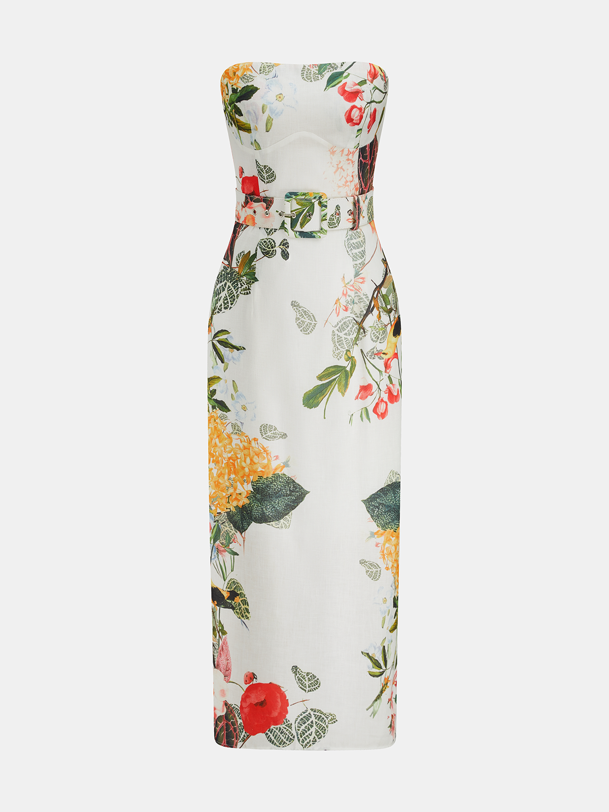 Strapless Belted Floral Print Maxi Dress for Women Summer Collection
