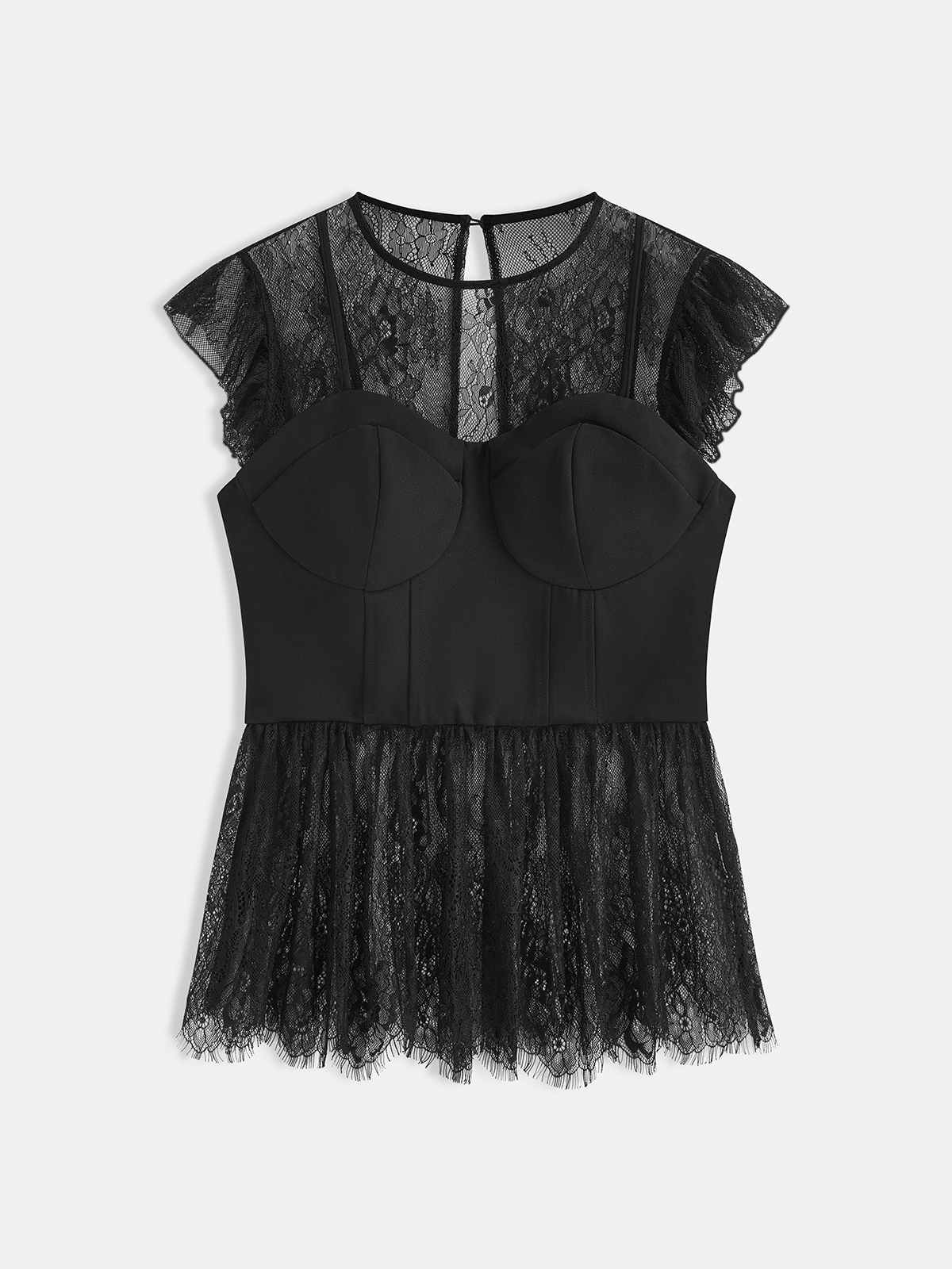 2 in 1 Semi-Sheer Lace Panel Blouse with Elegant Design for Women
