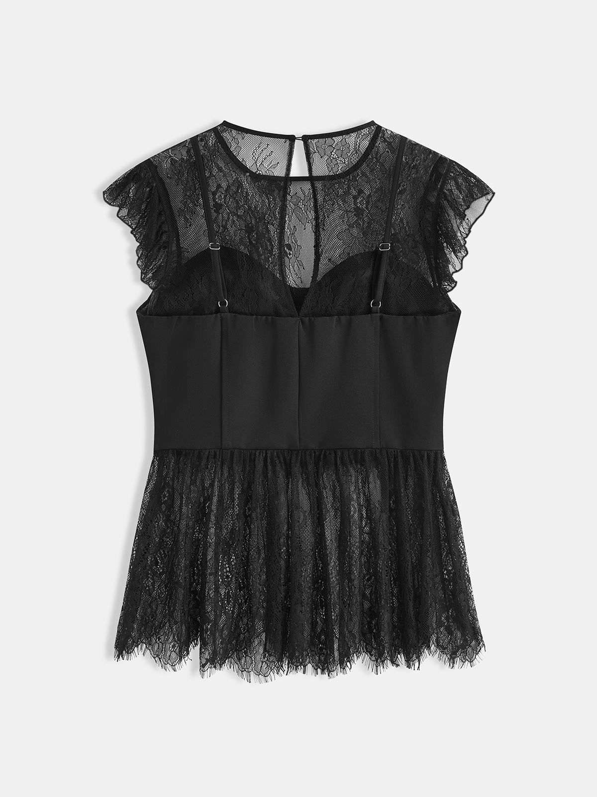 2 in 1 Semi-Sheer Lace Panel Blouse with Elegant Design for Women