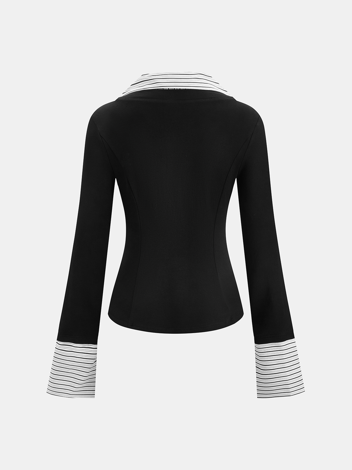 Mock Two-Piece Long-Sleeve Two Tone Polo Top for Casual Wear