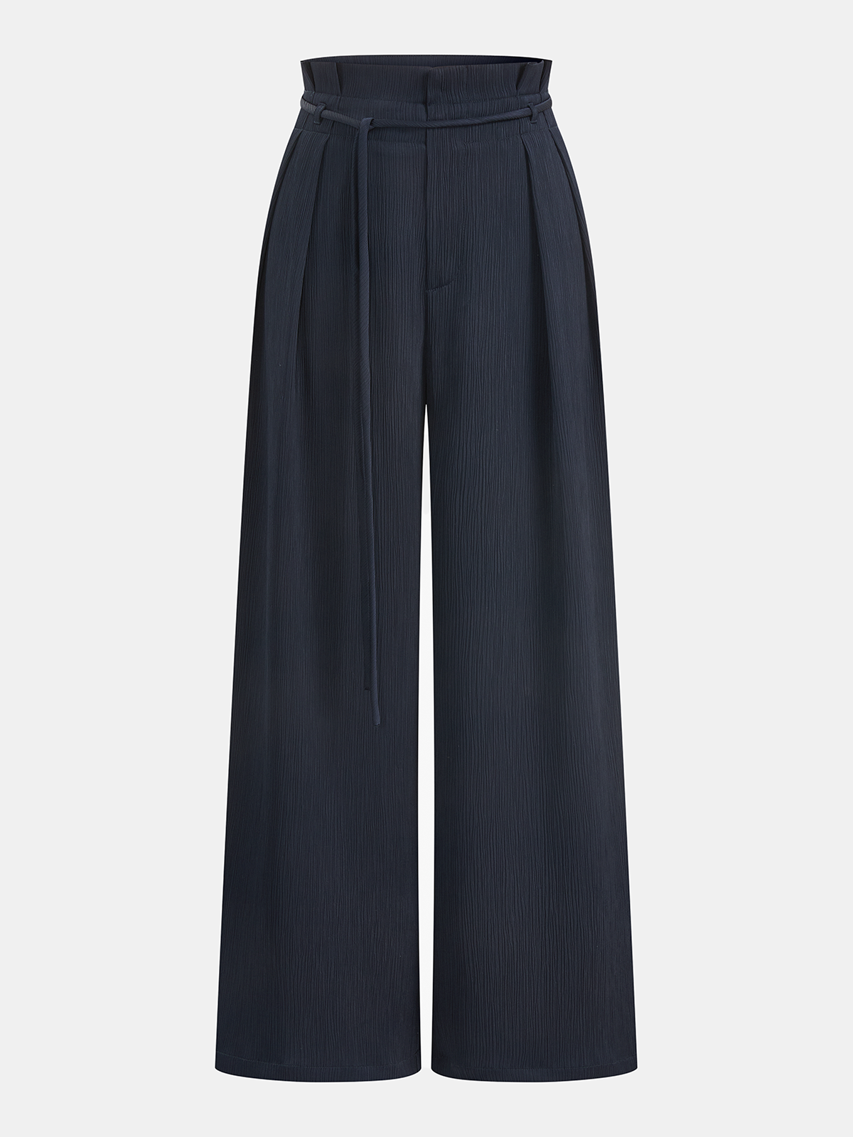 Satin Paperbag Waist Wide Leg Pants for Women, High-Waisted Trousers