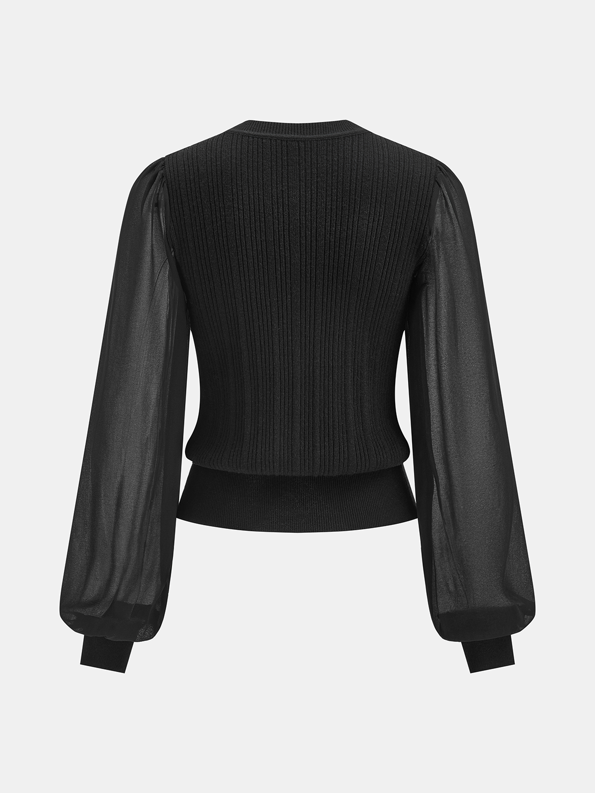 Sheer Sleeve Metal Button Ribbed Knit Cardigan Women's Fashion Sweater
