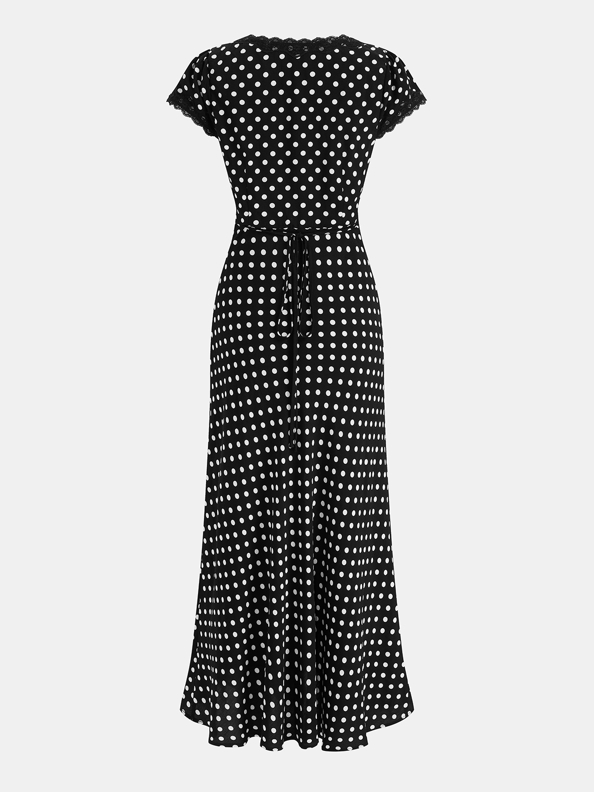 Polka Dot Lace V-Neck Maxi Dress Elegant Flowy Evening Wear