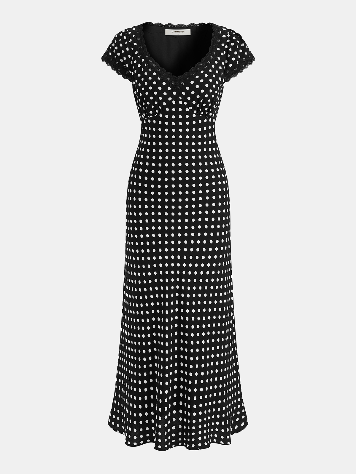 Polka Dot Lace V-Neck Maxi Dress Elegant Flowy Evening Wear