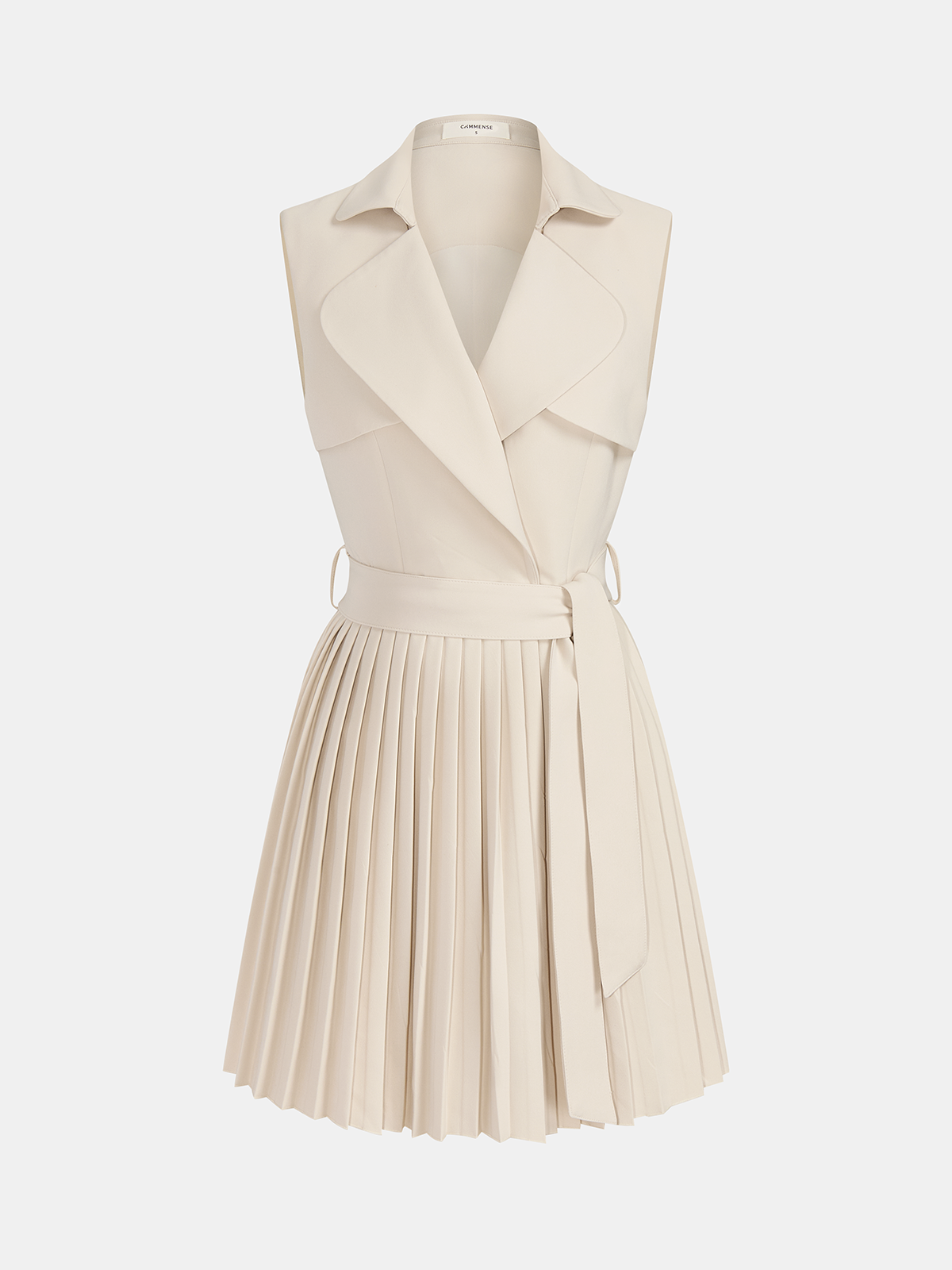 Sleeveless Lapel Belted Pleated Mini Dress for Women Casual Summer Style