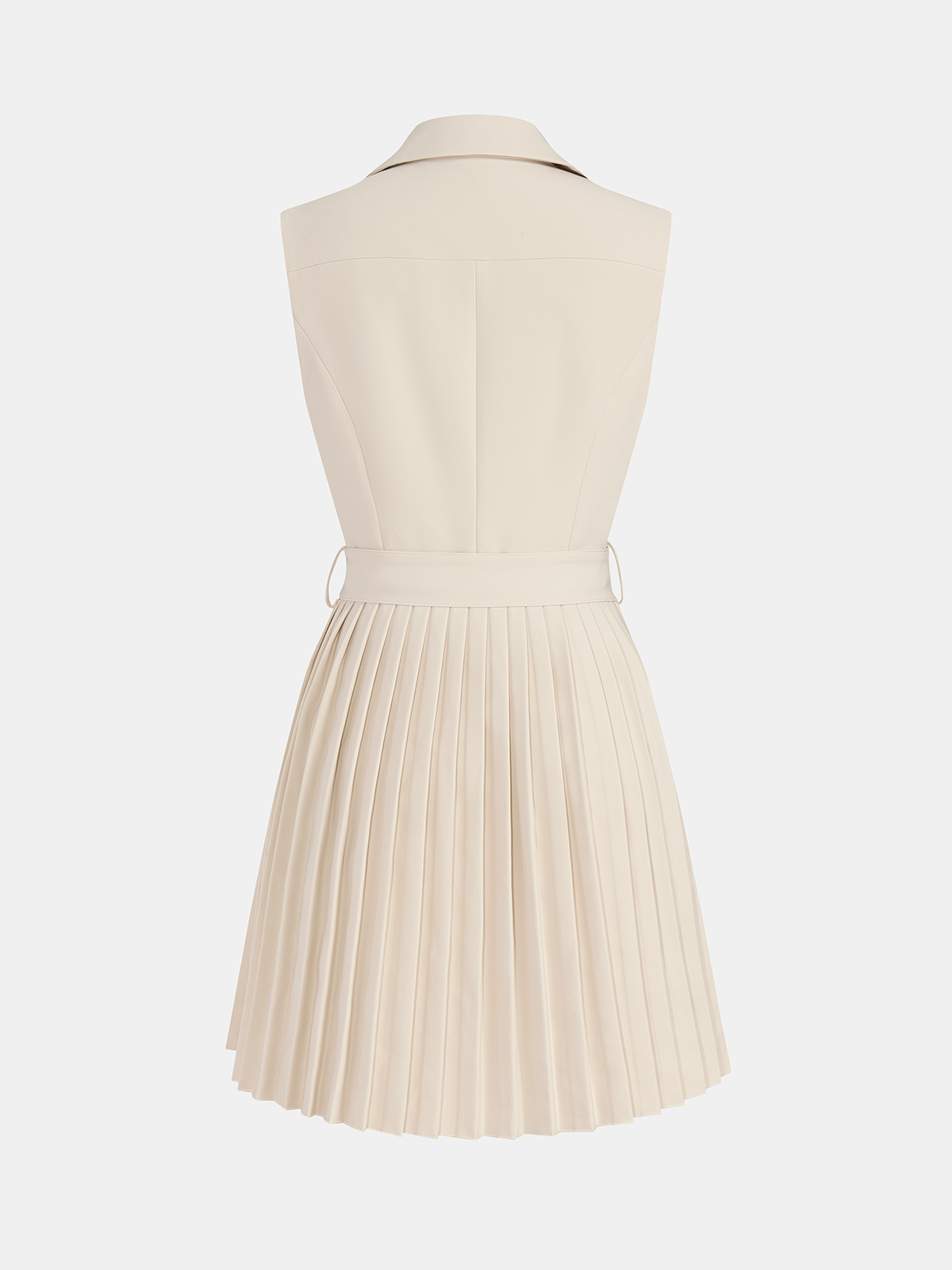 Sleeveless Lapel Belted Pleated Mini Dress for Women Casual Summer Style