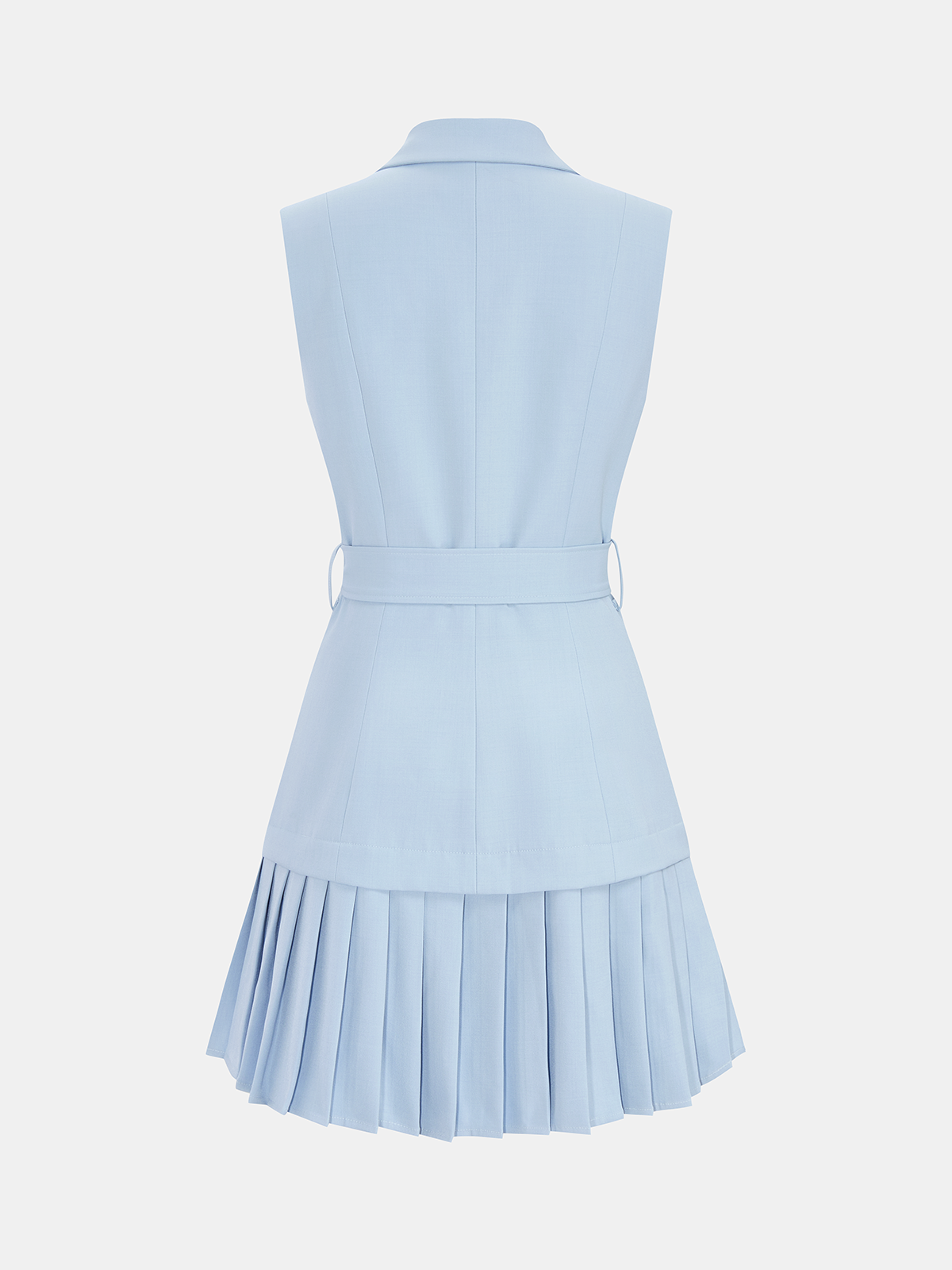Belted Pleated Sleeveless Blazer Mini Dress for Women's Fashion