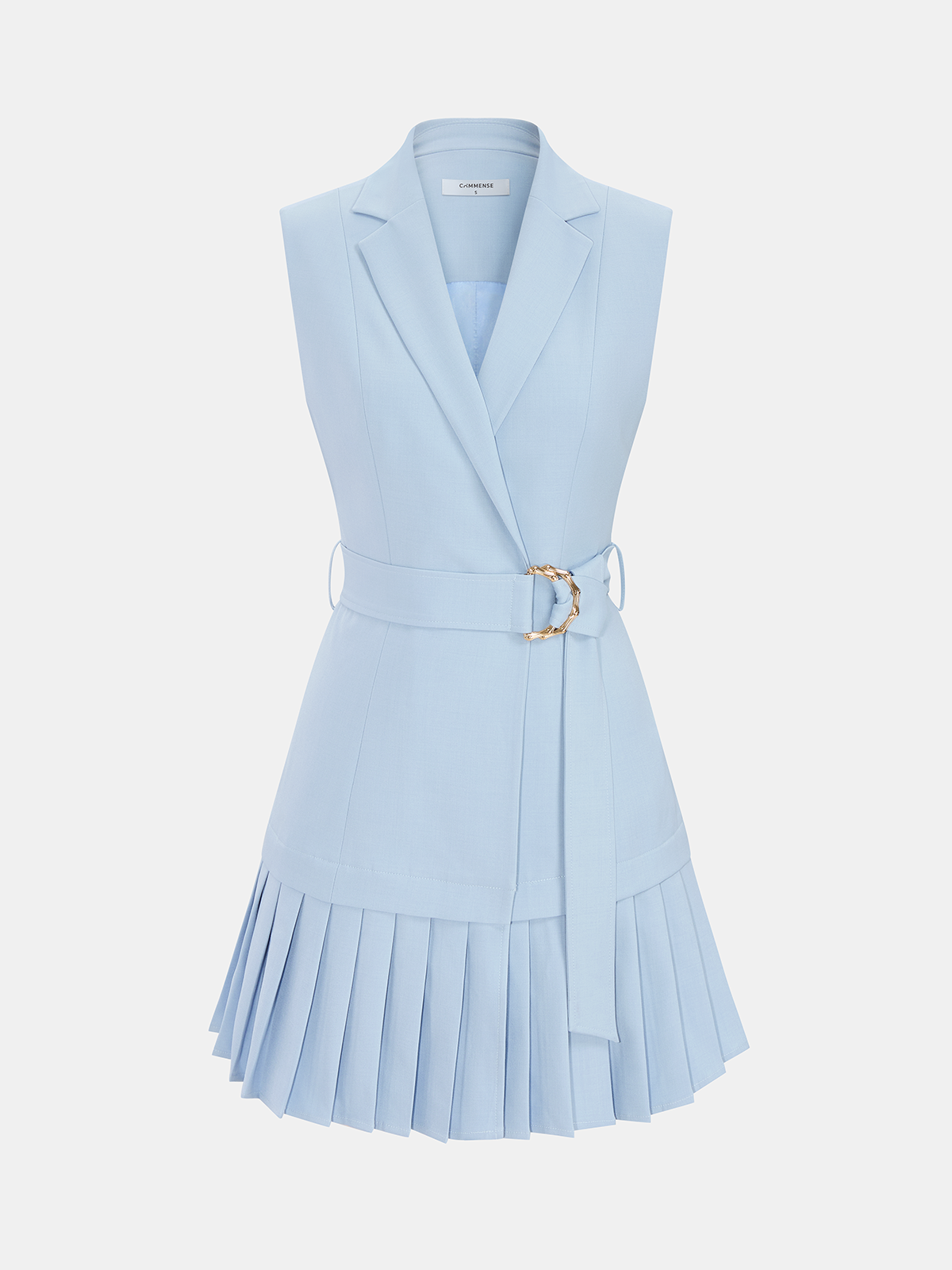 Belted Pleated Sleeveless Blazer Mini Dress for Women's Fashion