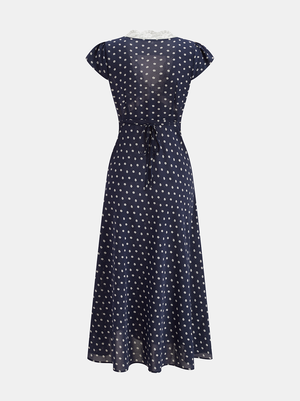 Ditsy Floral Lace Trim V-Neck Maxi Dress Summer Beachwear Boho Style