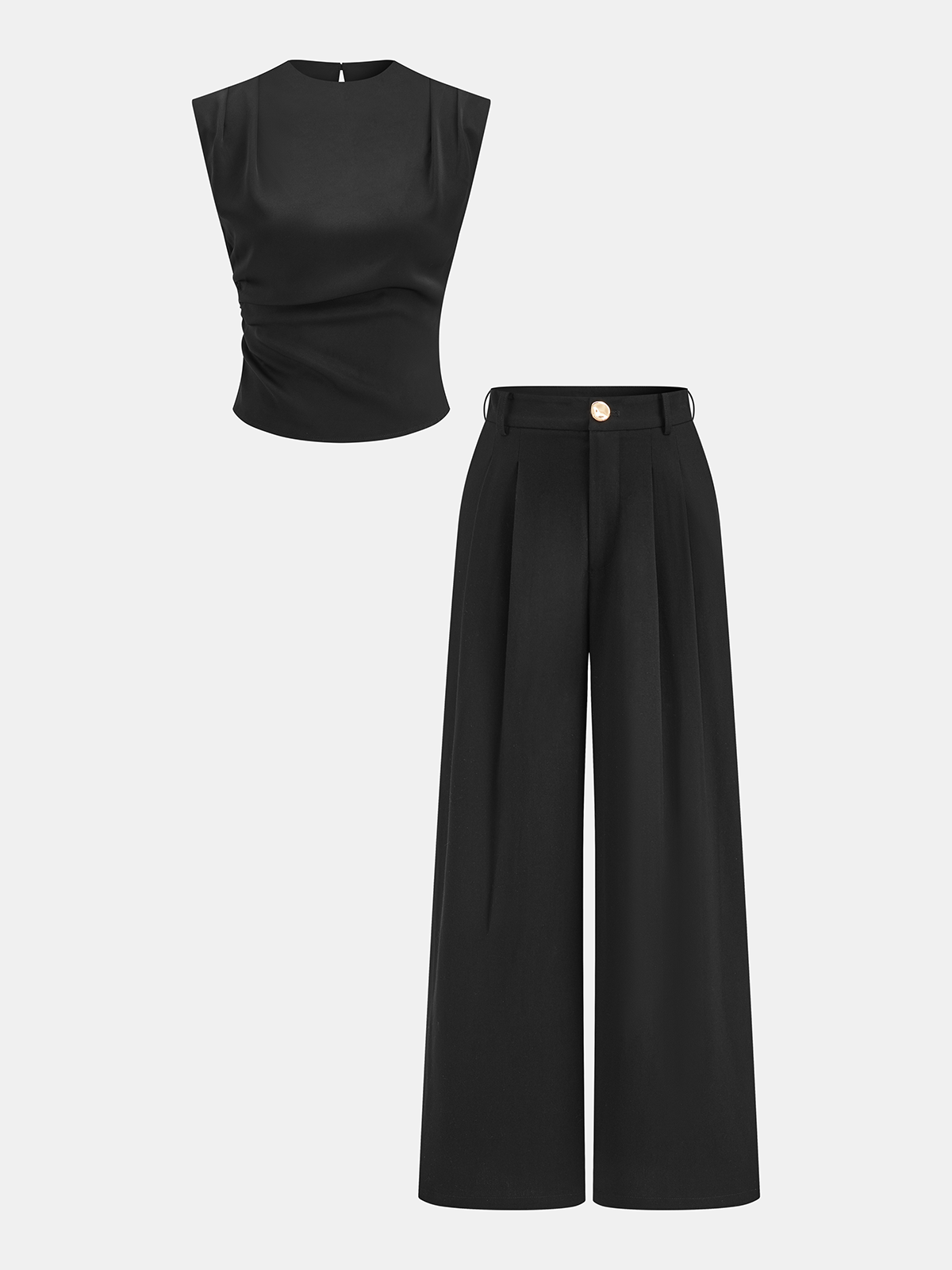 Sleeveless Ruched Top & Pleated Pants Set for Women's Fashion