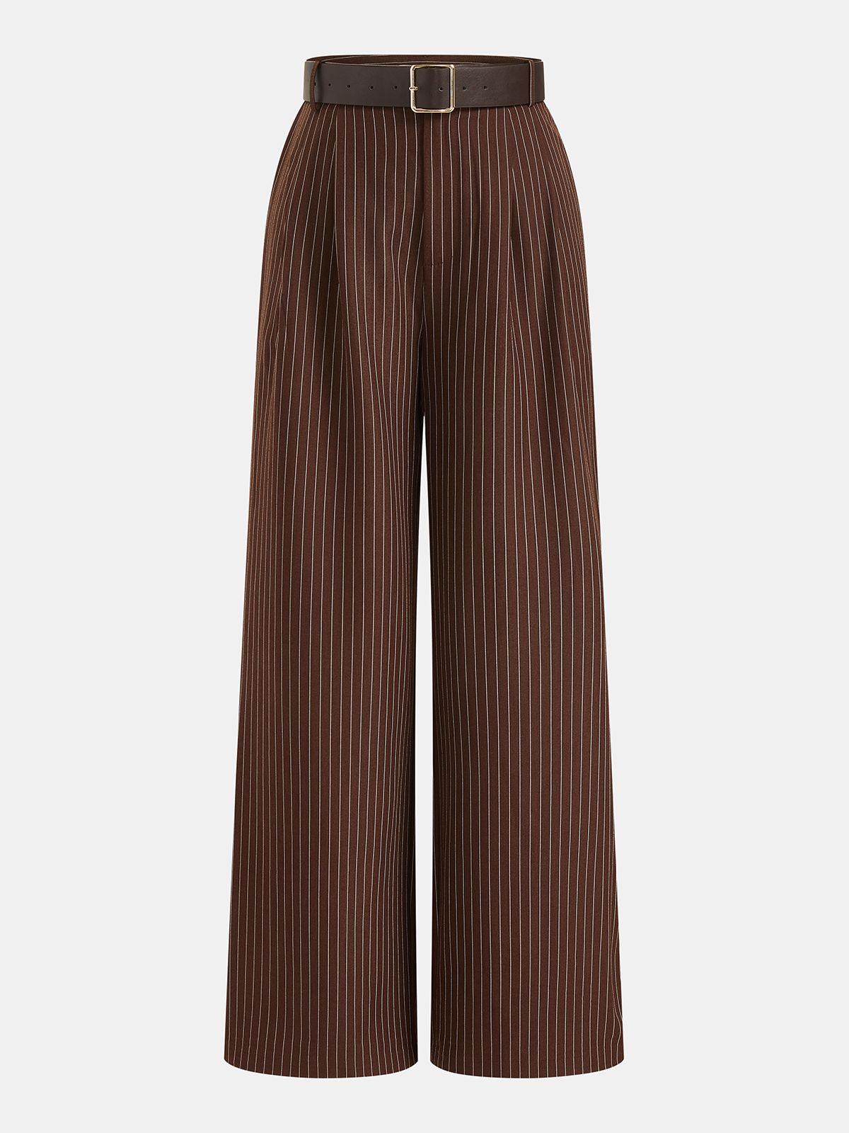 Pinstripe Sleeveless Top and Pants Set with Belt, Elegant Office Women's Outfit