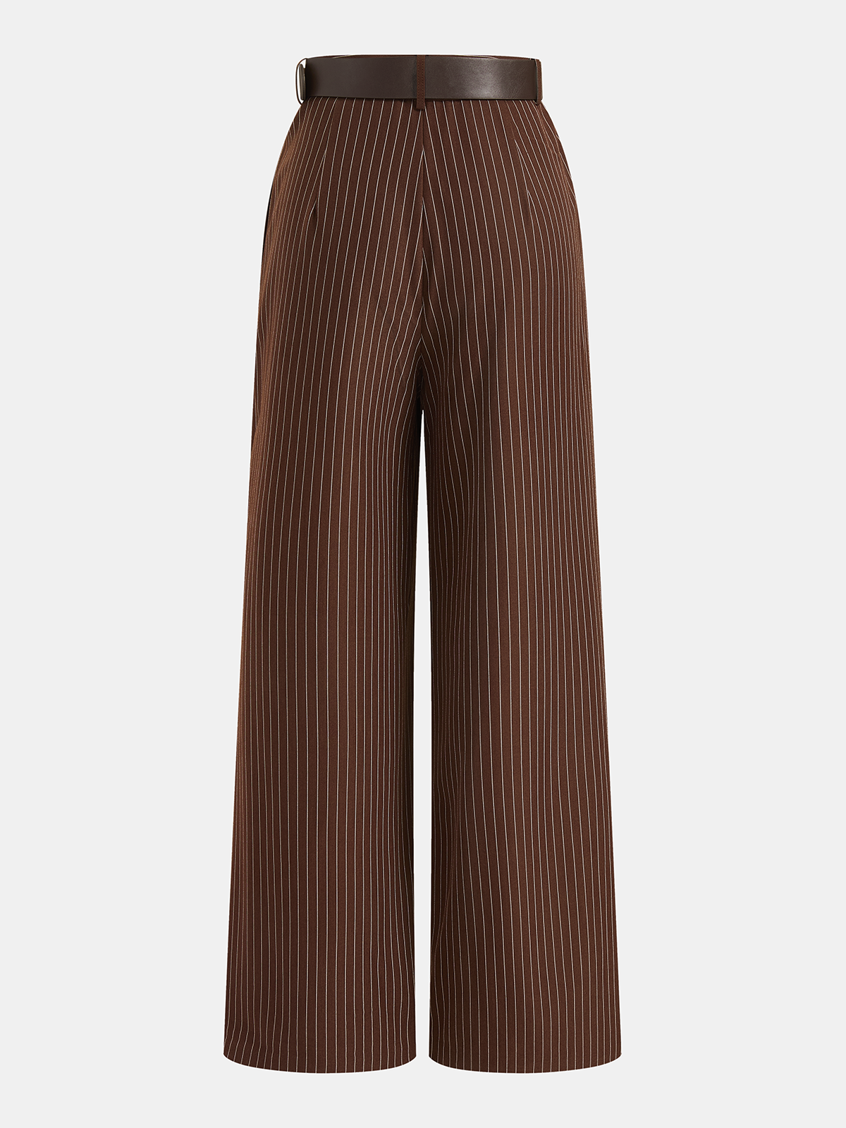Pinstripe Sleeveless Top and Pants Set with Belt, Elegant Office Women's Outfit