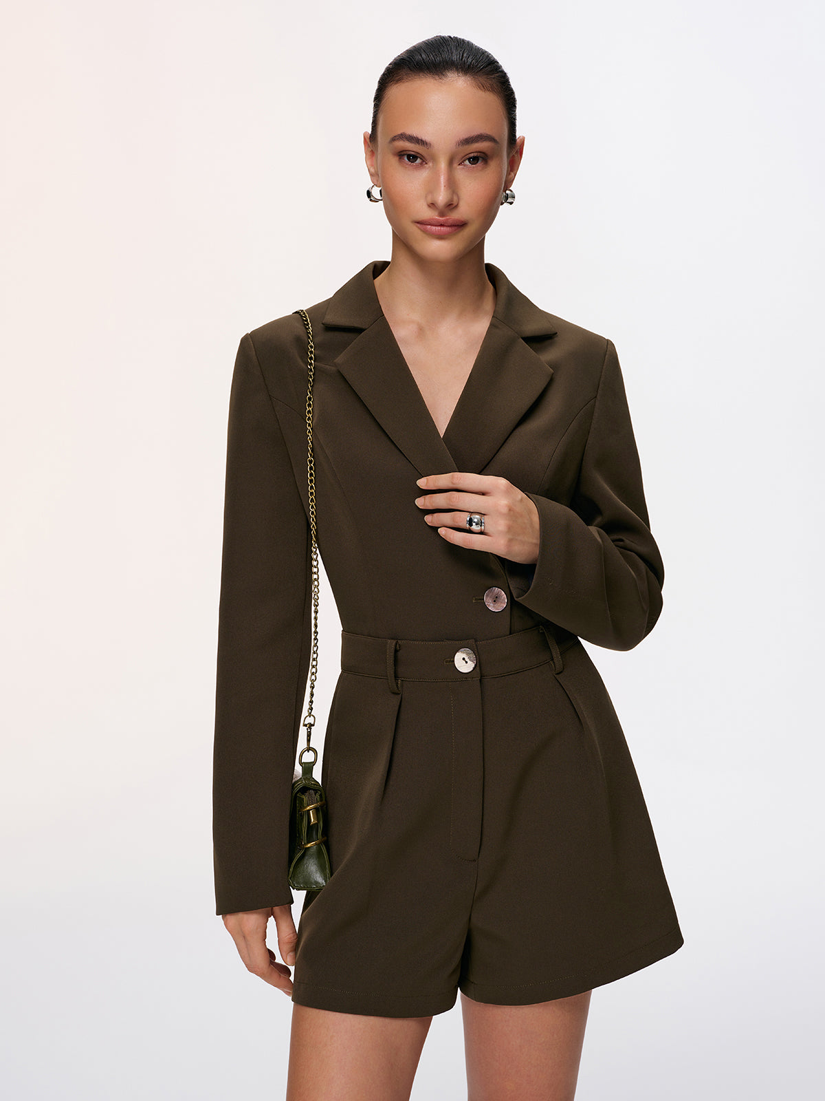 Cropped Blazer & Pleated Shorts Set for Women Stylish Office Wear