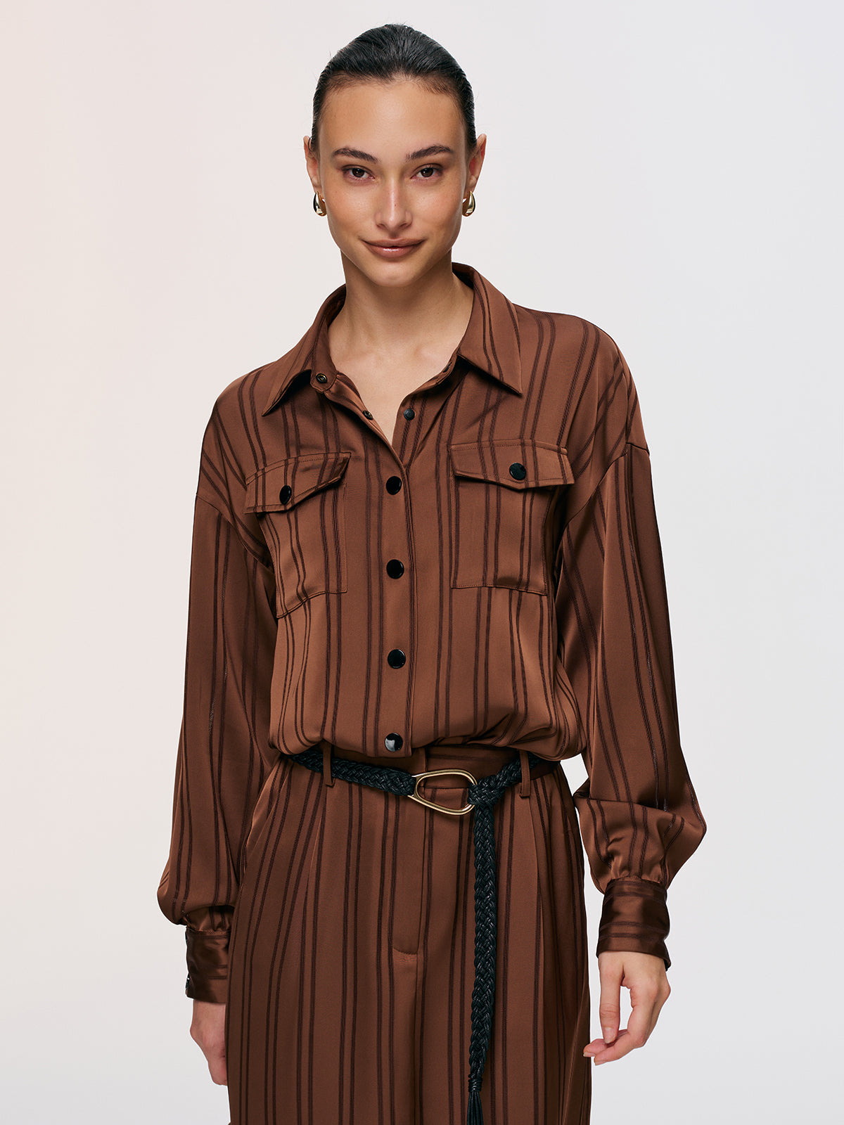 Striped Shirt & Midi Skirt Set for Casual Wear