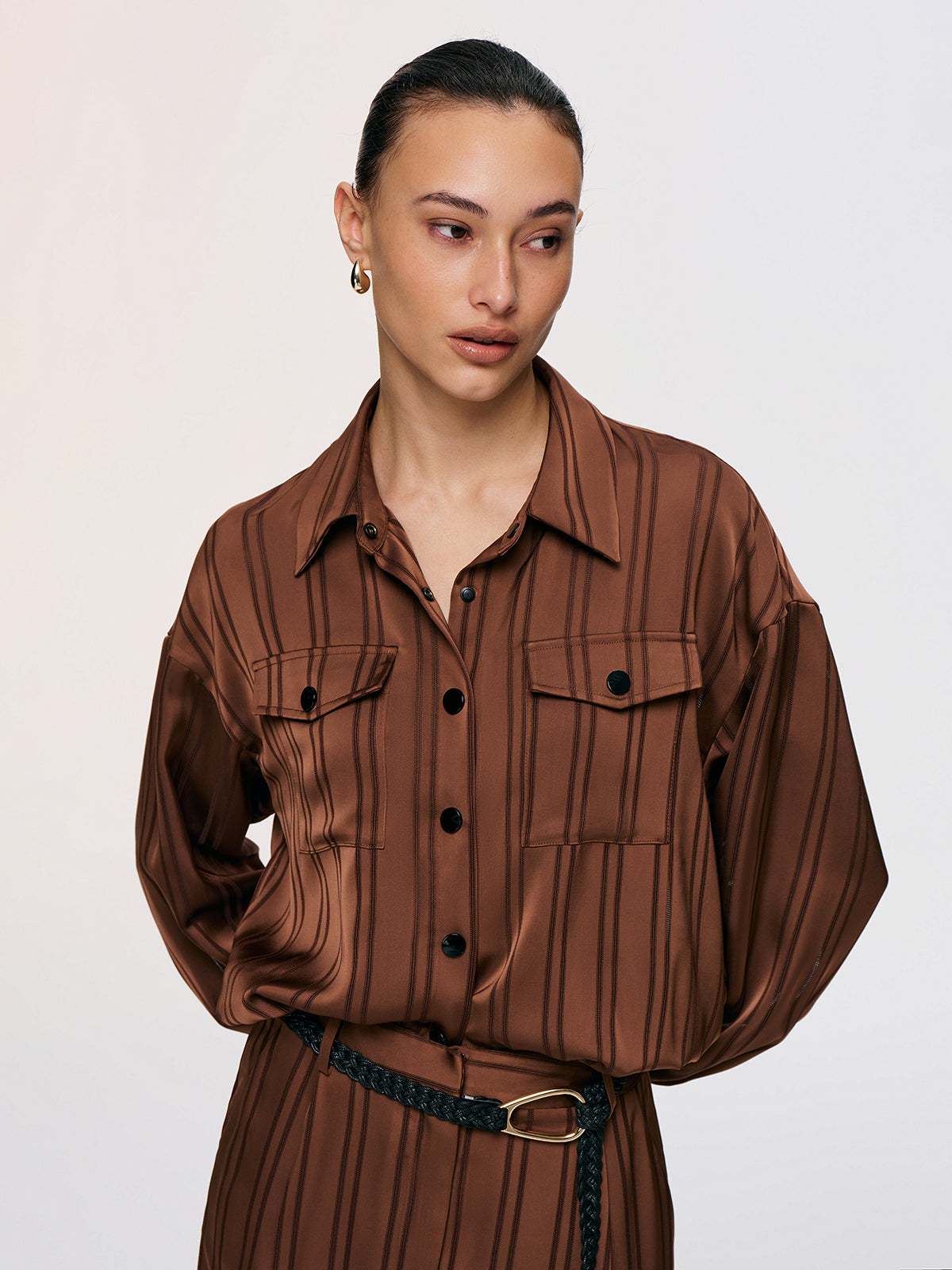 Striped Shirt & Midi Skirt Set for Casual Wear