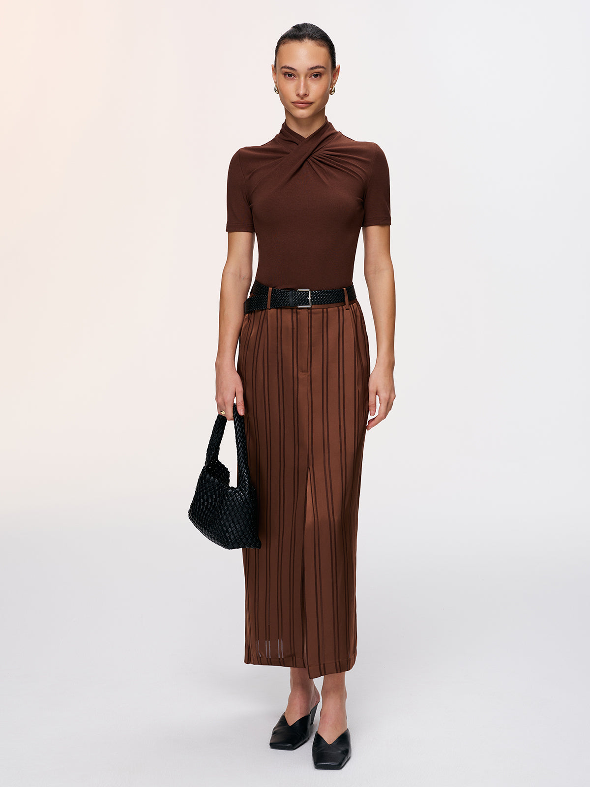 Striped Shirt & Midi Skirt Set for Casual Wear